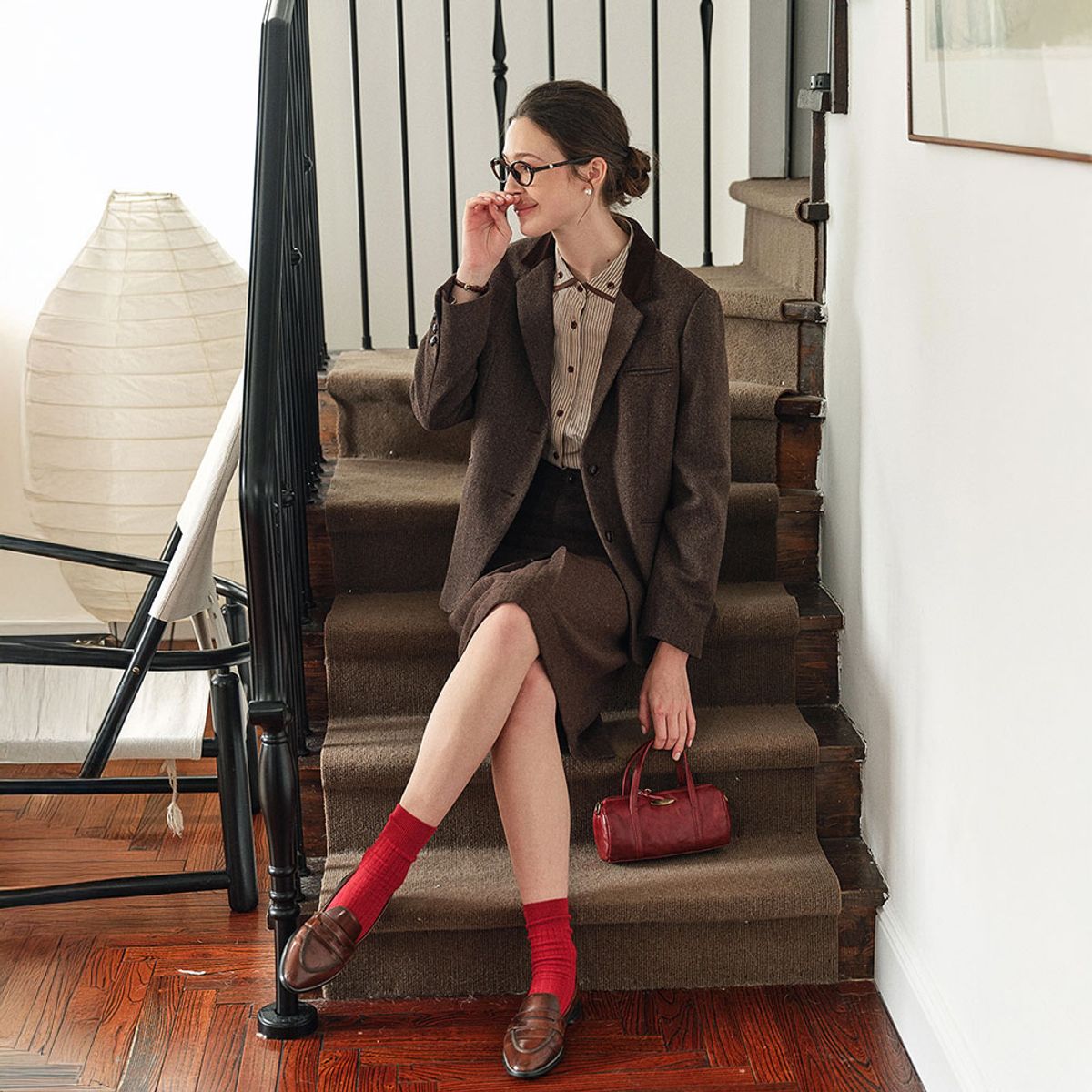 심플레트로(SIMPLE RETRO) SR_Brown herringbone blazer
