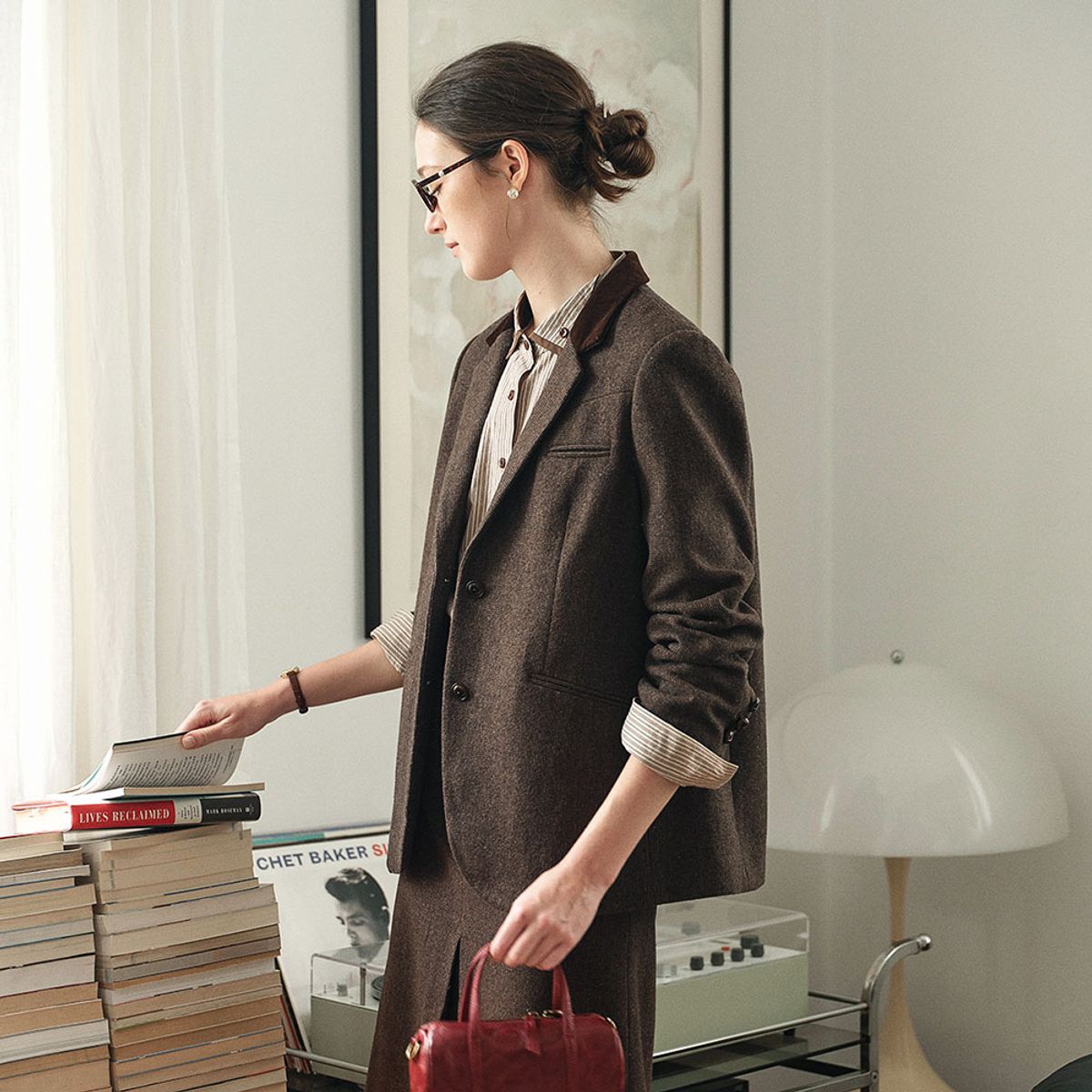 심플레트로(SIMPLE RETRO) SR_Brown herringbone blazer
