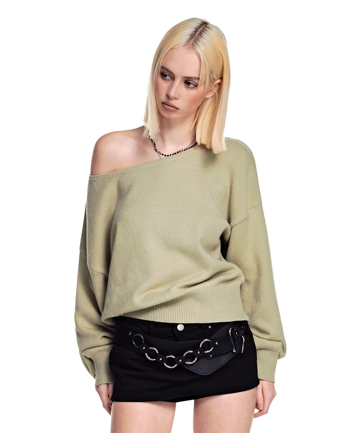세컨모놀로그(SECONDMONO) [니들 콜라보]2-Way Boat Neck Knit [LGREEN]_SEWKT017LGREEN
