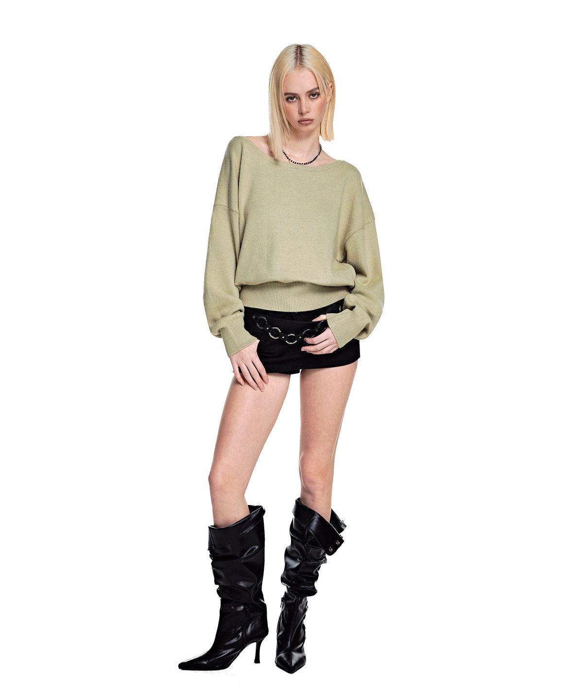 세컨모놀로그(SECONDMONO) [니들 콜라보]2-Way Boat Neck Knit [LGREEN]_SEWKT017LGREEN