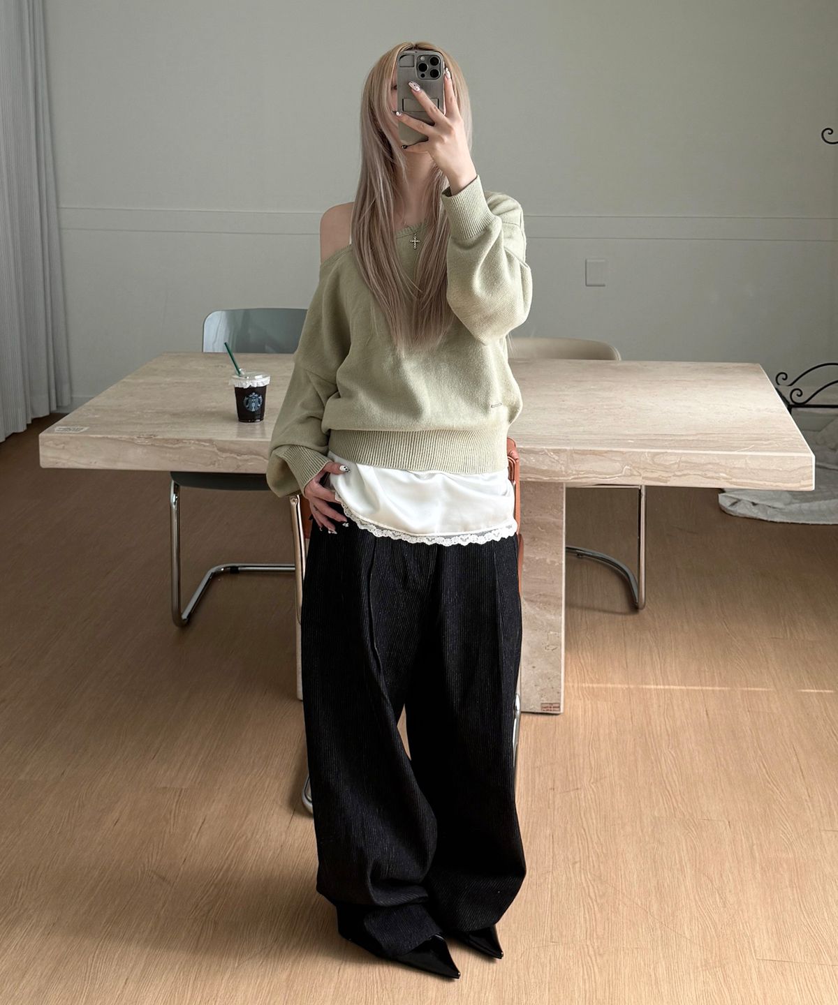 세컨모놀로그(SECONDMONO) [니들 콜라보]2-Way Boat Neck Knit [LGREEN]_SEWKT017LGREEN