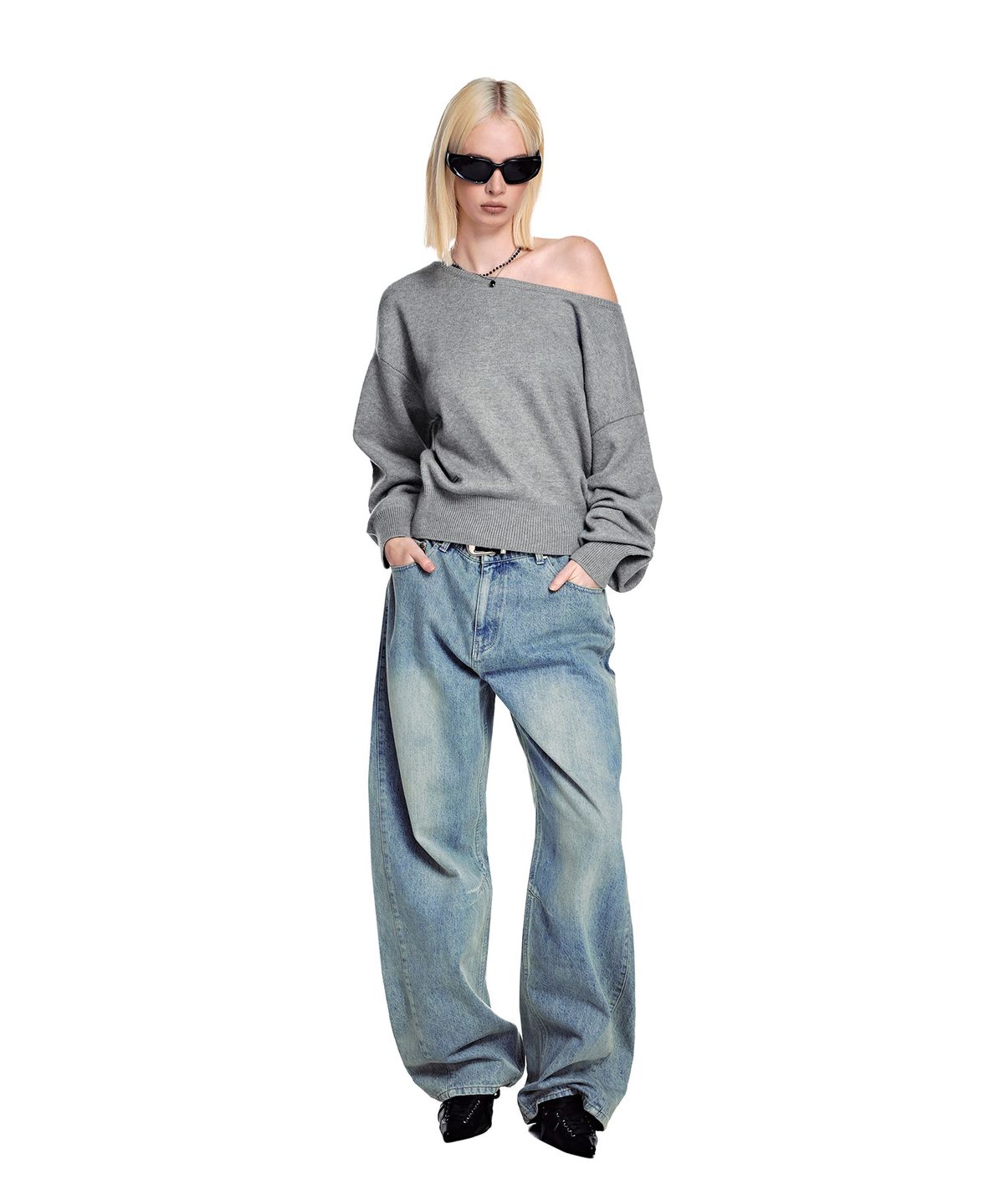 세컨모놀로그(SECONDMONO) [니들 콜라보]2-Way Boat Neck Knit [GRAY]_SEWKT017GRAY