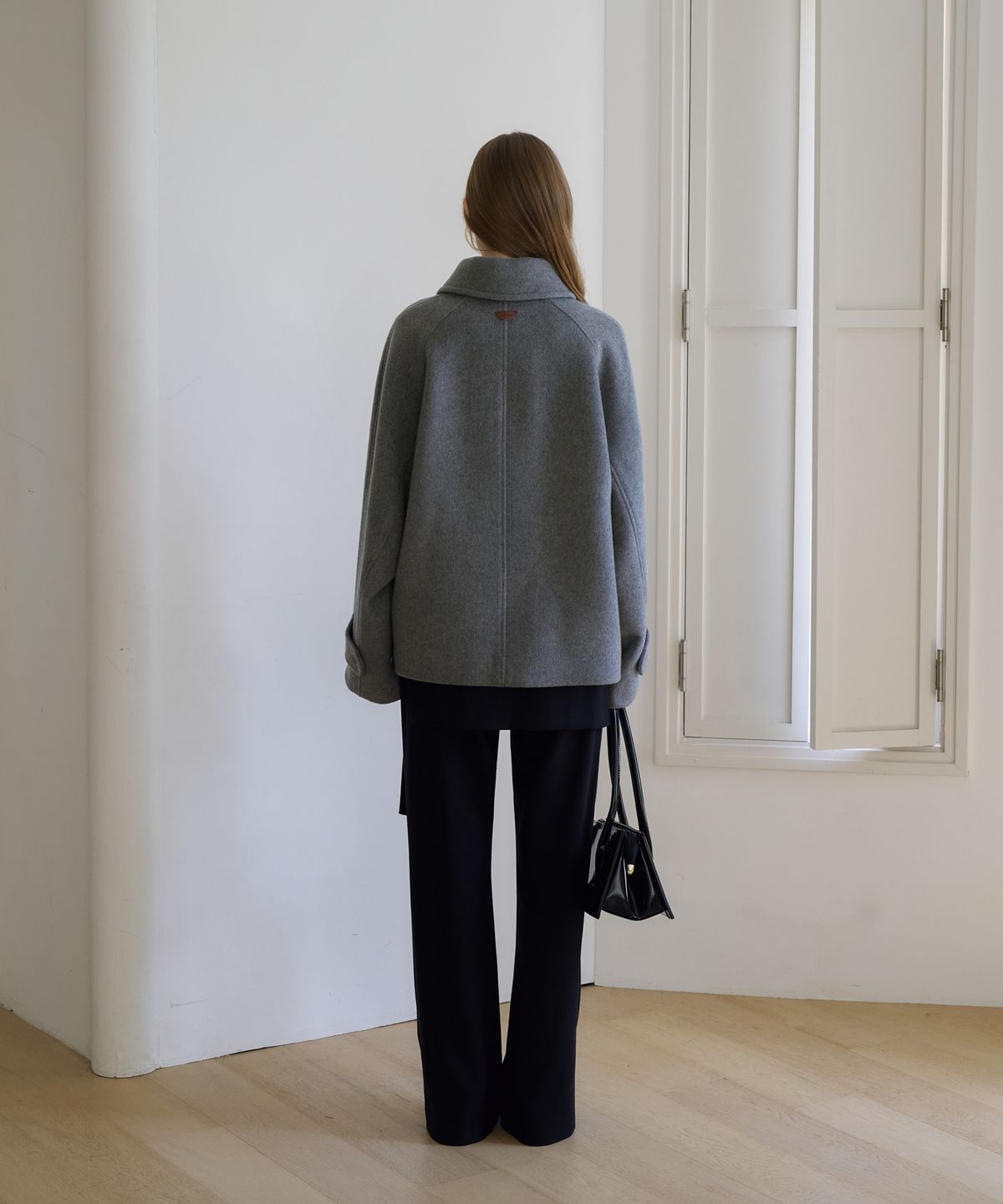 드헤베(DEHEVE) Crescent Cashmere Wool Short Coat [Gray]