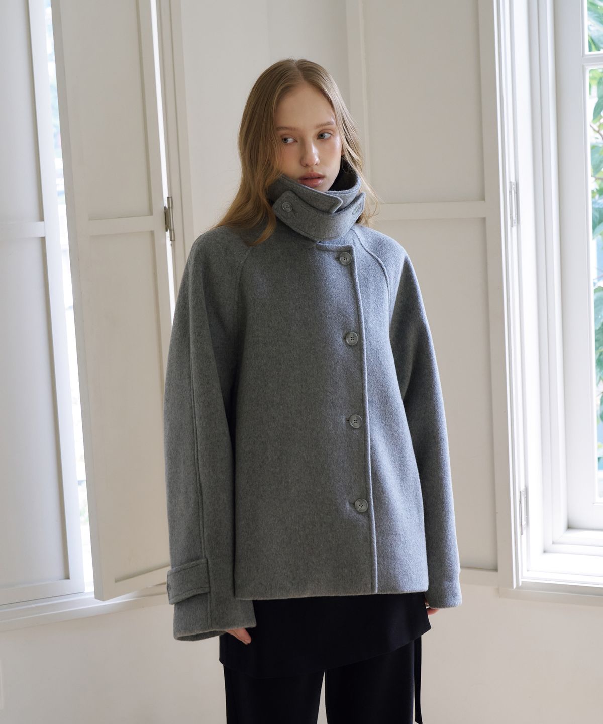 드헤베(DEHEVE) Crescent Cashmere Wool Short Coat [Gray]