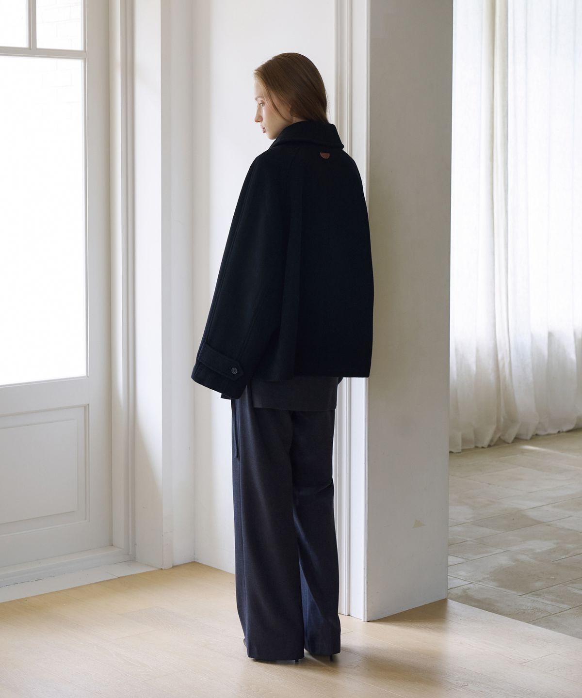 드헤베(DEHEVE) Essential Wool Double Half Coat [Black]