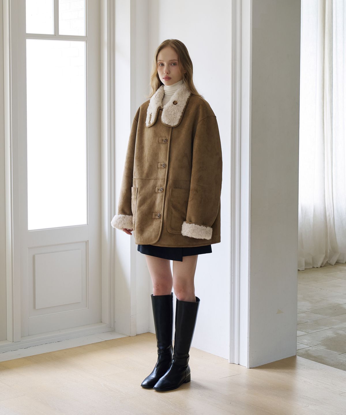 드헤베(DEHEVE) Reversible Suede High-Neck Mustang [Brown]