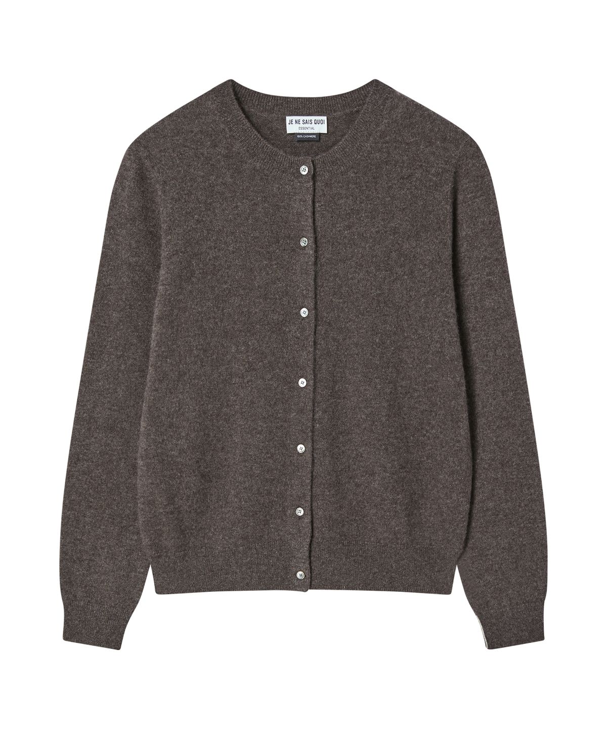 주느세콰(JE NE SAIS QUOI) [100 cashmere] 에센셜 크루넥 캐시미어 가디건_멜란지브라운