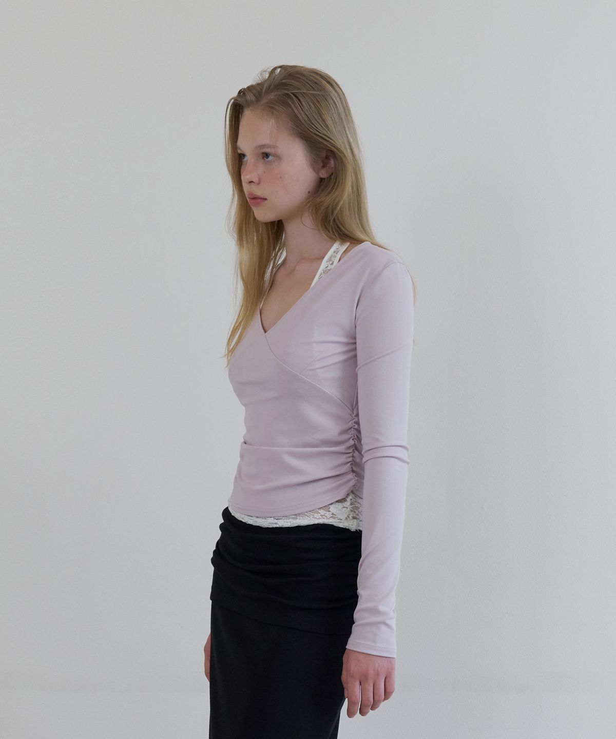 톤드(TONED) V-neck ballet sleeve t-shirt (lavender)