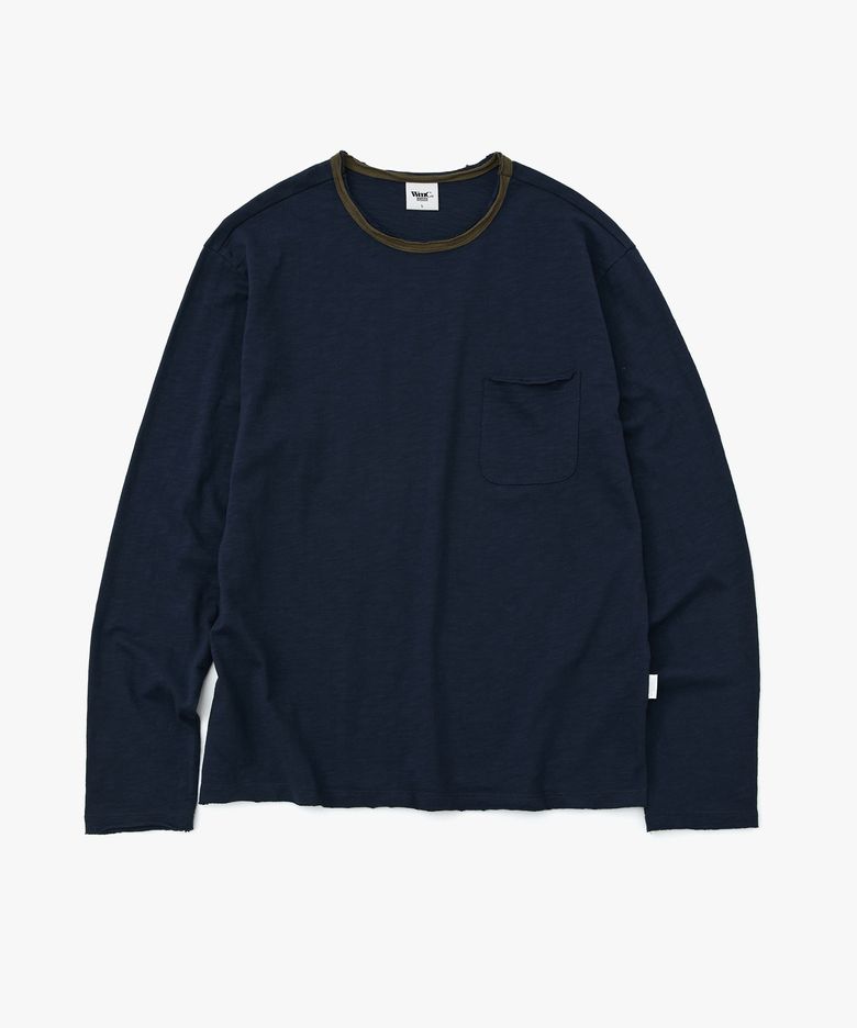 컬러블록 슬럽 컷오프 롱슬리브_NAVY