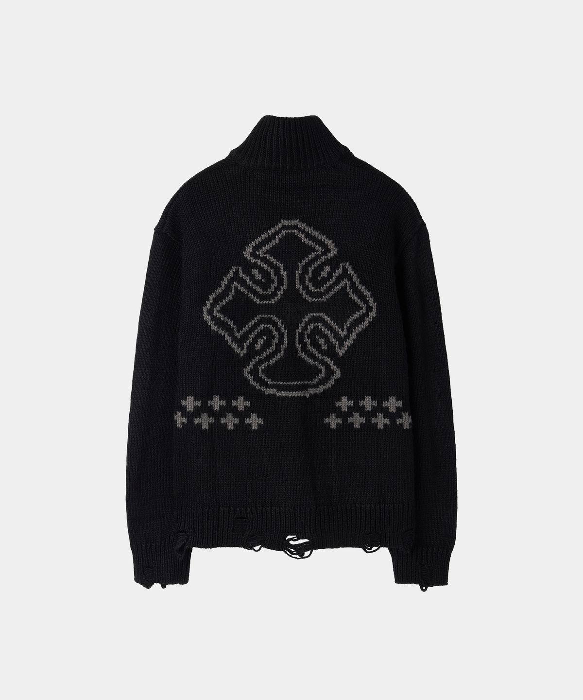 메종미네드(MAISON MINED) CELTIC CROSS KNIT ZIP-UP BLACK