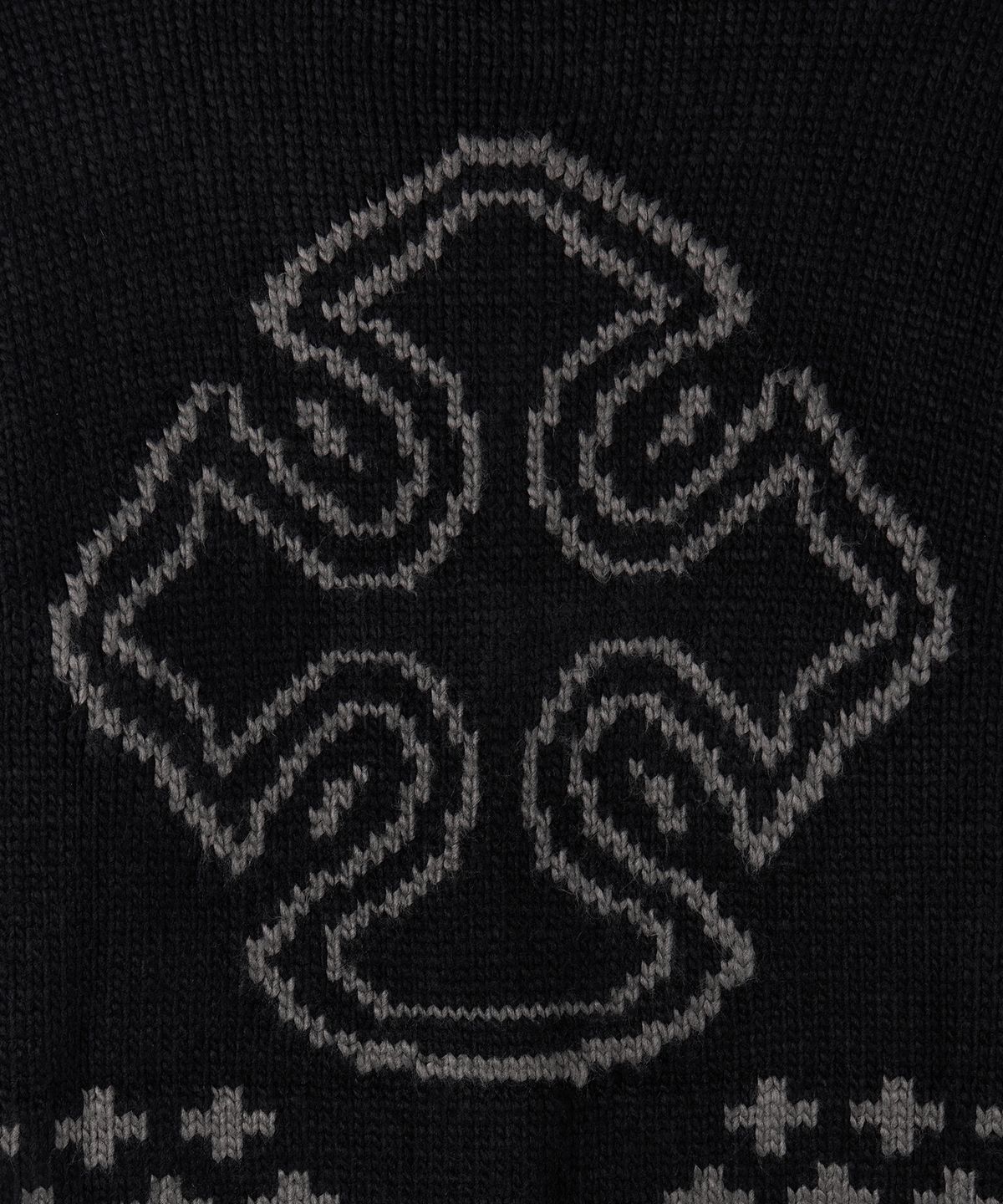 메종미네드(MAISON MINED) CELTIC CROSS KNIT ZIP-UP BLACK
