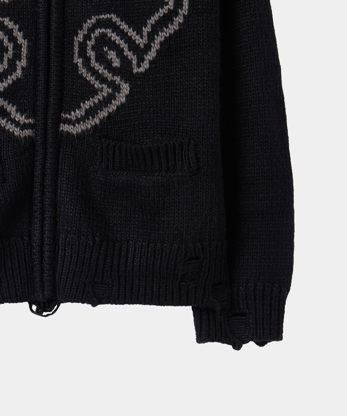 메종미네드(MAISON MINED) CELTIC CROSS KNIT ZIP-UP BLACK