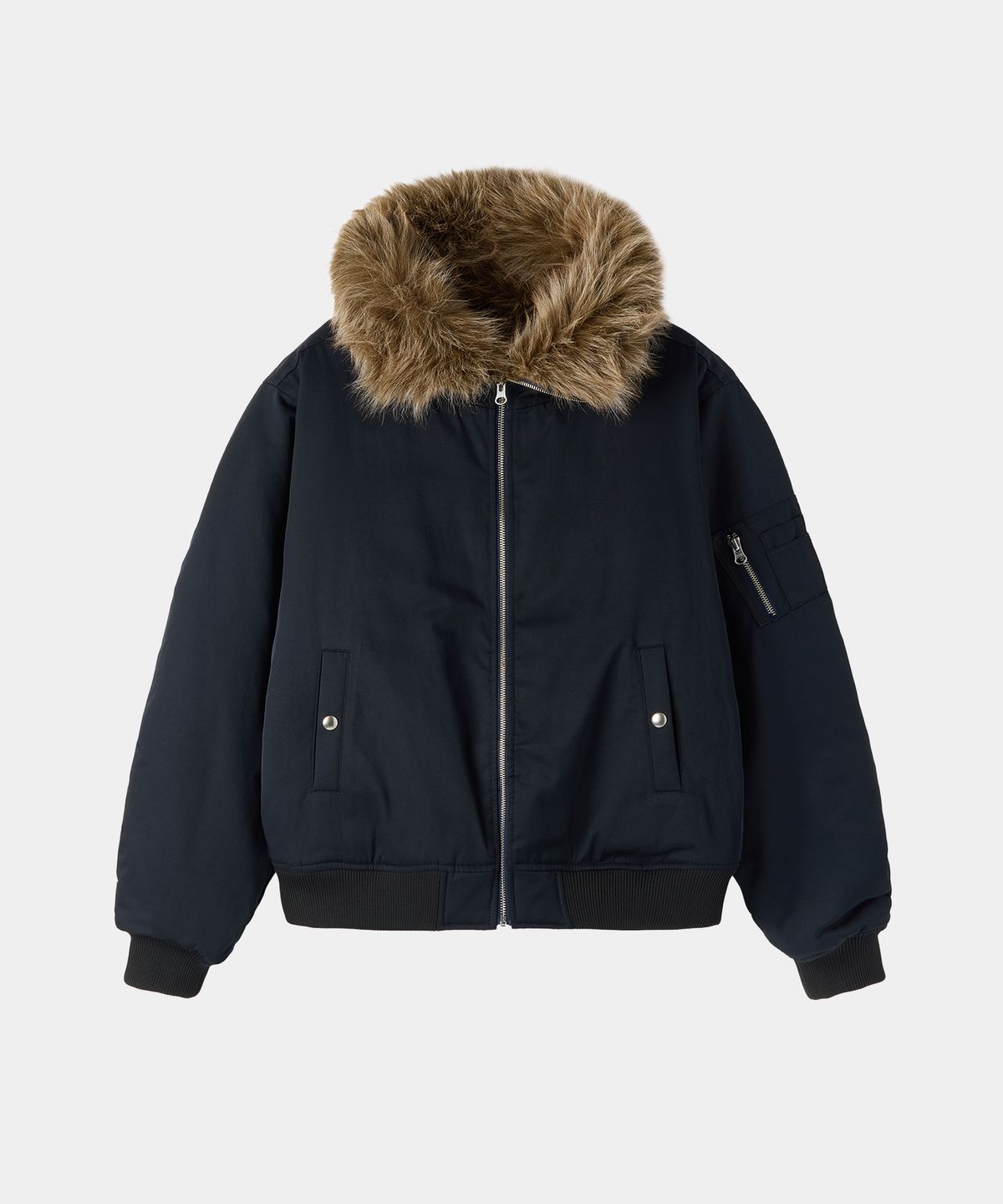 메종미네드(MAISON MINED) HIGH NECK FUR BOMBER NAVY