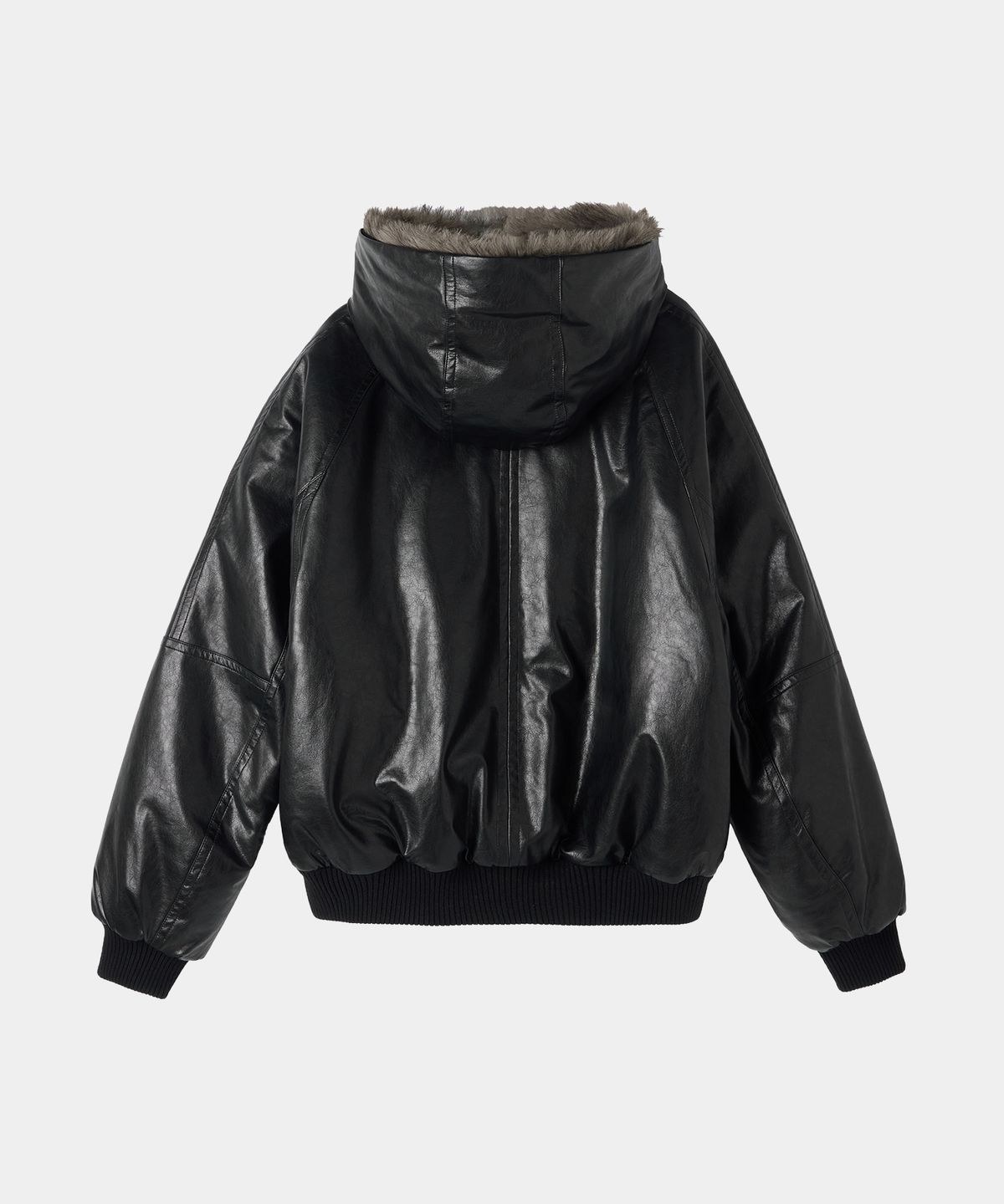 메종미네드(MAISON MINED) FUR-TRIMMED HOODED HEAVY JUMPER BLACK