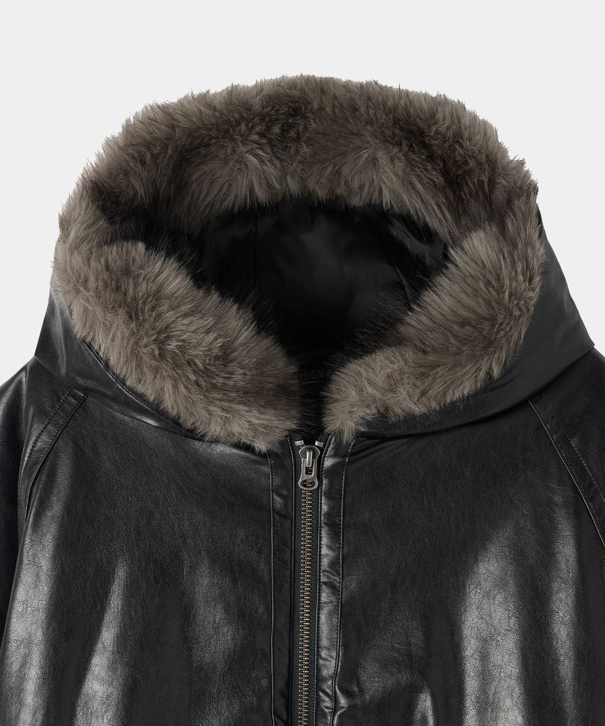 메종미네드(MAISON MINED) FUR-TRIMMED HOODED HEAVY JUMPER BLACK