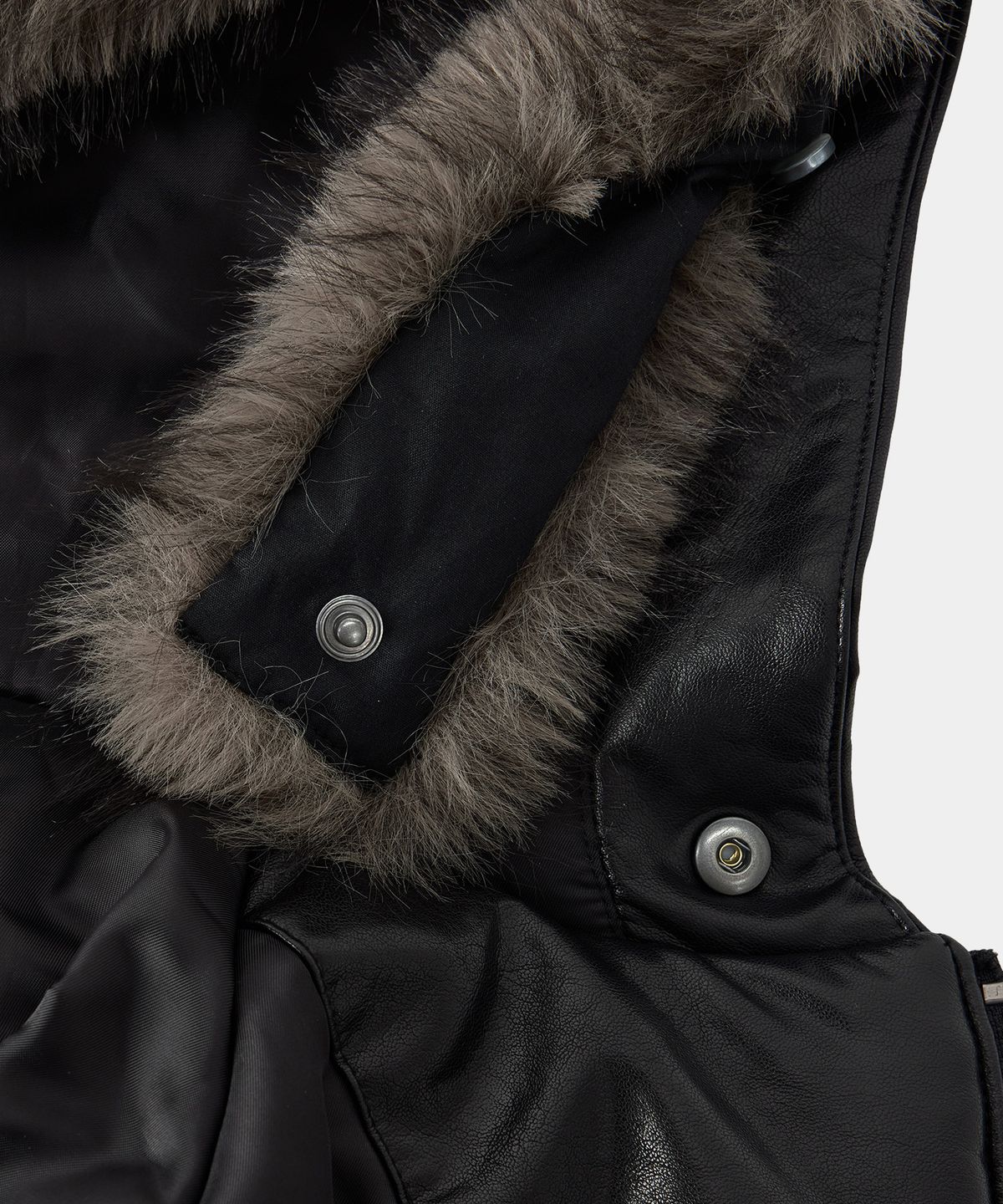 메종미네드(MAISON MINED) FUR-TRIMMED HOODED HEAVY JUMPER BLACK