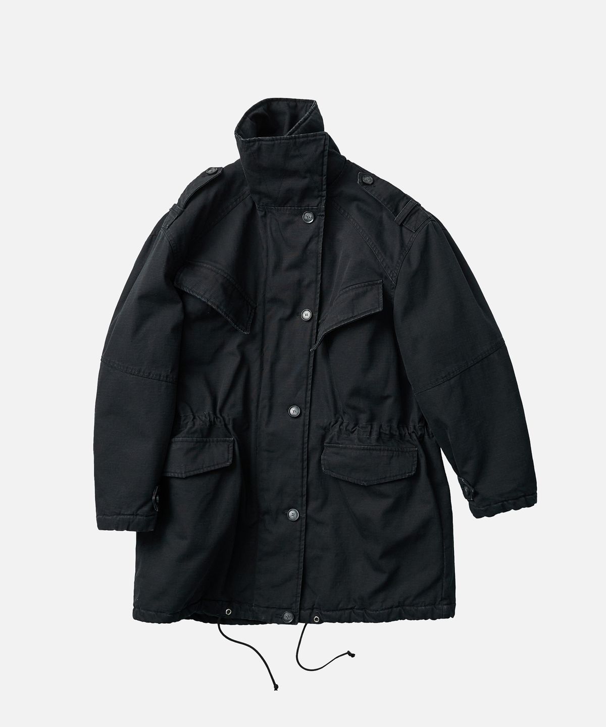 에르에르(ERER) Highneck Asymmetric M-65 Parka Black