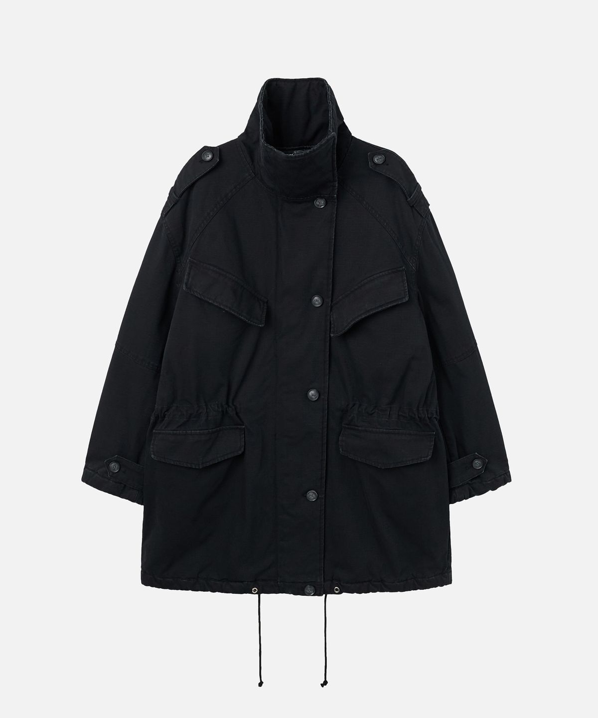 에르에르(ERER) Highneck Asymmetric M-65 Parka Black