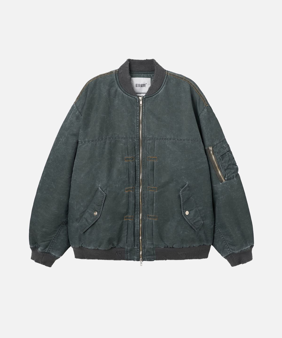 에르에르(ERER) Washed Pleated MA-1 Bomber Jacket Khaki