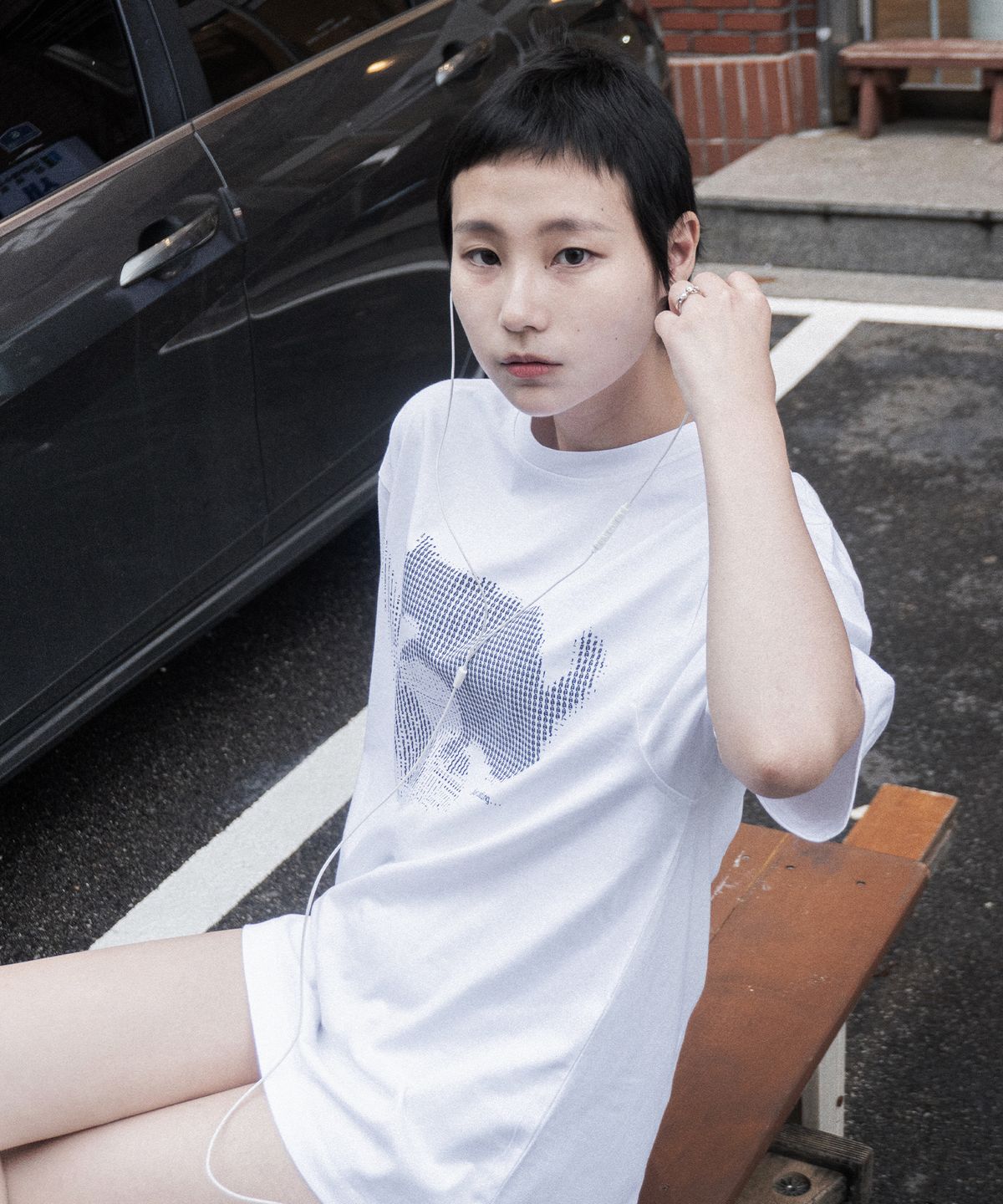 본프롬바이너리(BORNFROMBINARY) ASCII Cat Print T-Shirt (White)