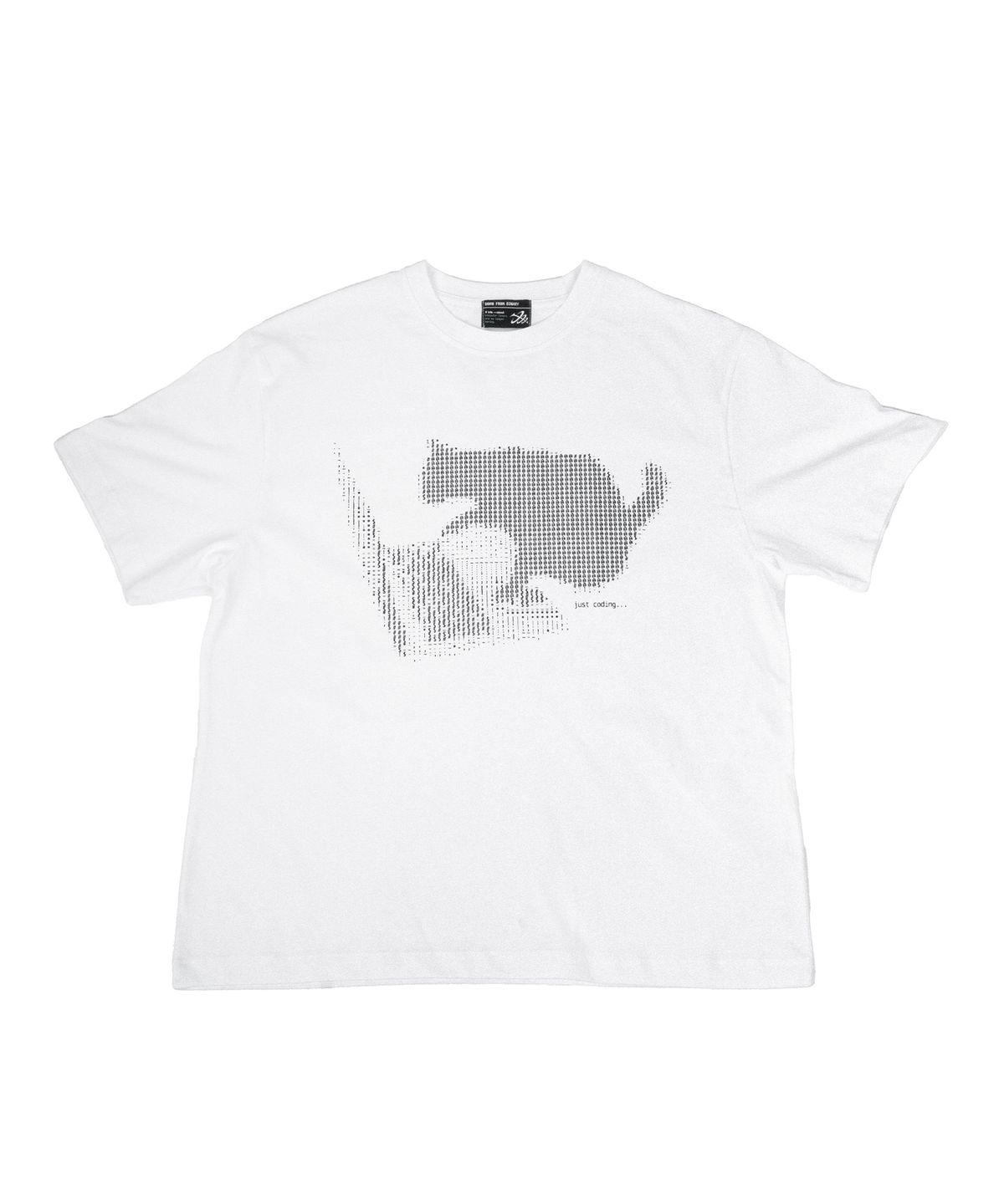본프롬바이너리(BORNFROMBINARY) ASCII Cat Print T-Shirt (White)