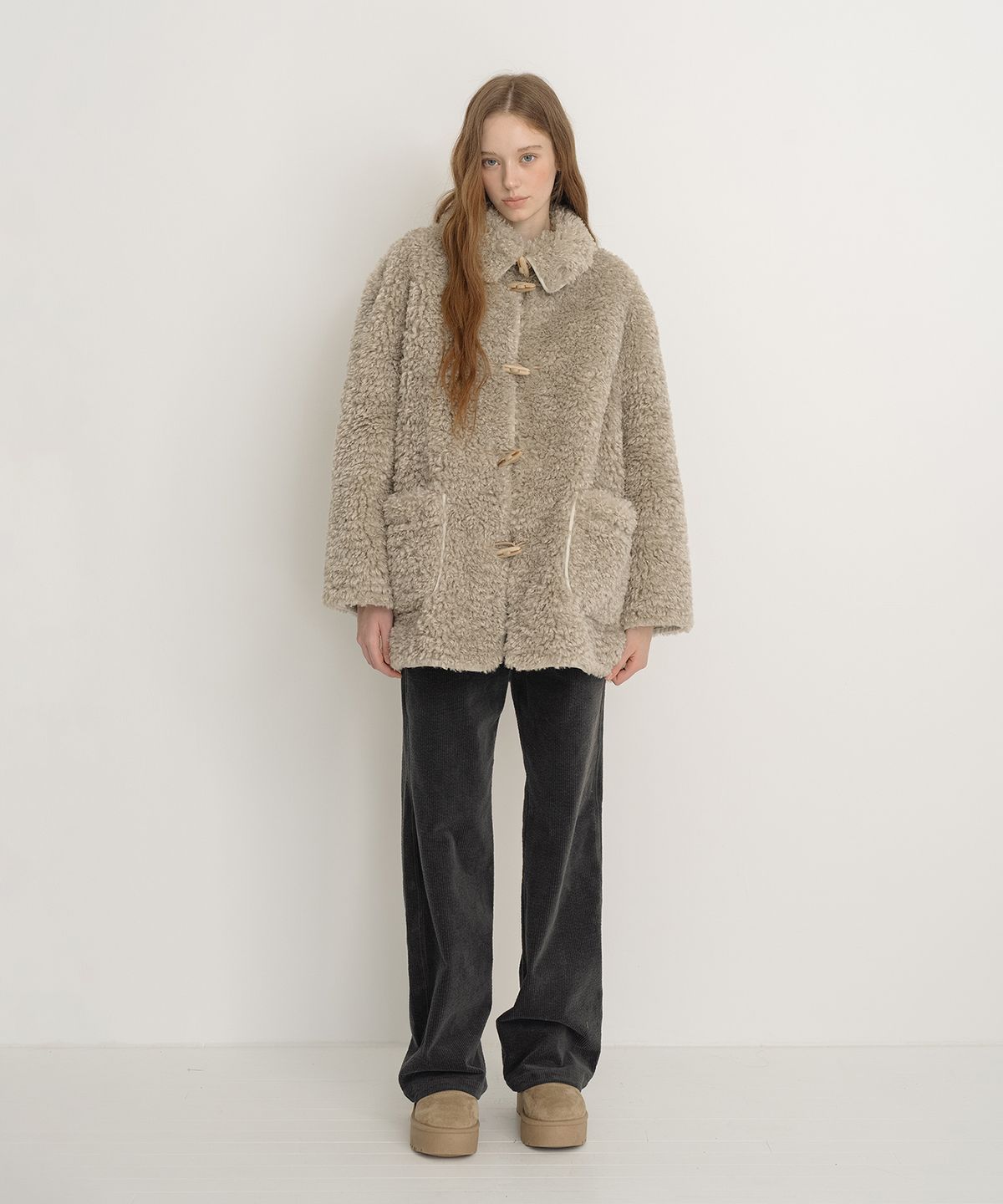 클루니(CLUNY) [SET] Muffler + Fur Half Coat - Gray