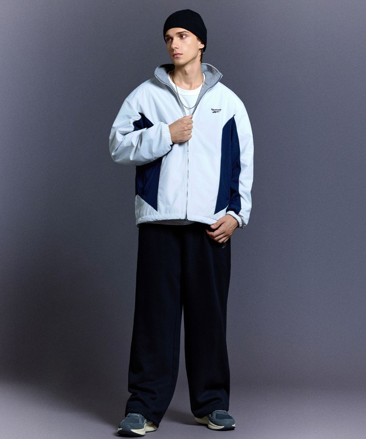 리복(REEBOK) 플리스 리버시블 자켓 - 그레이:화이트