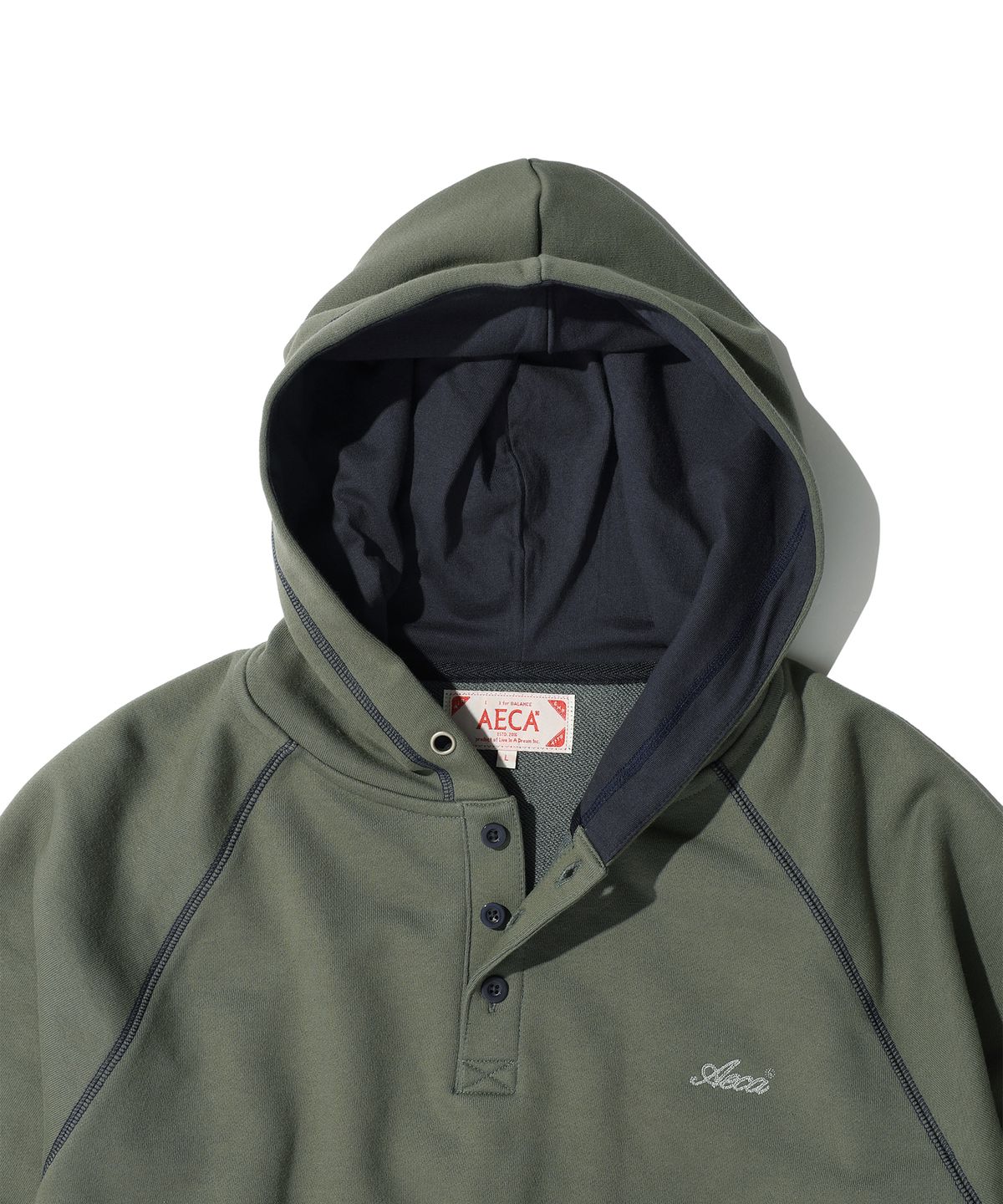 에이카화이트(AECA) AECA RAGLAN HENLEY HOODIE (2color)