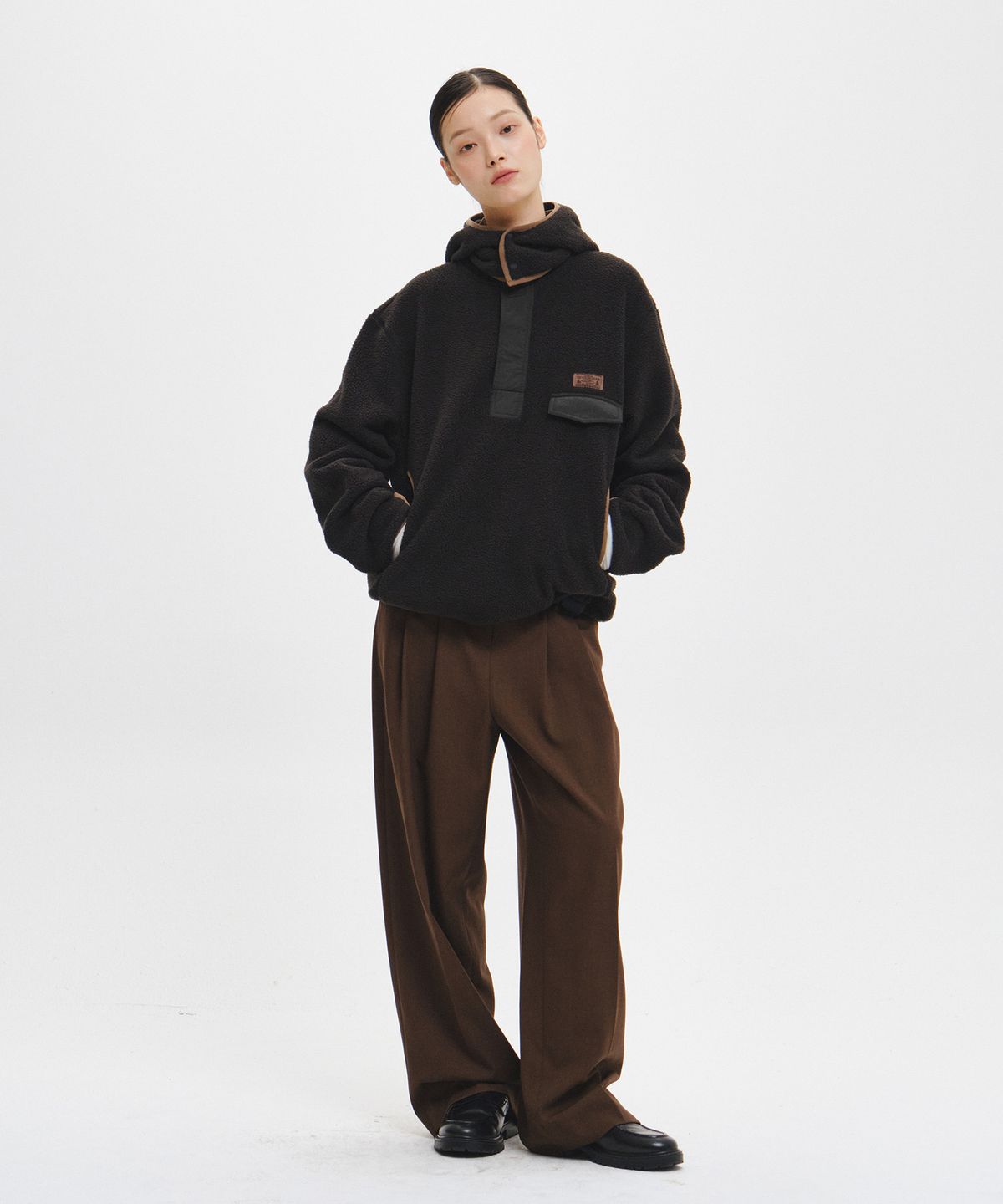 제너럴아이디어(GENERALIDEA) UNISEX 하이넥 반집업 플리스 아노락 [BLACK] / GF3USS005