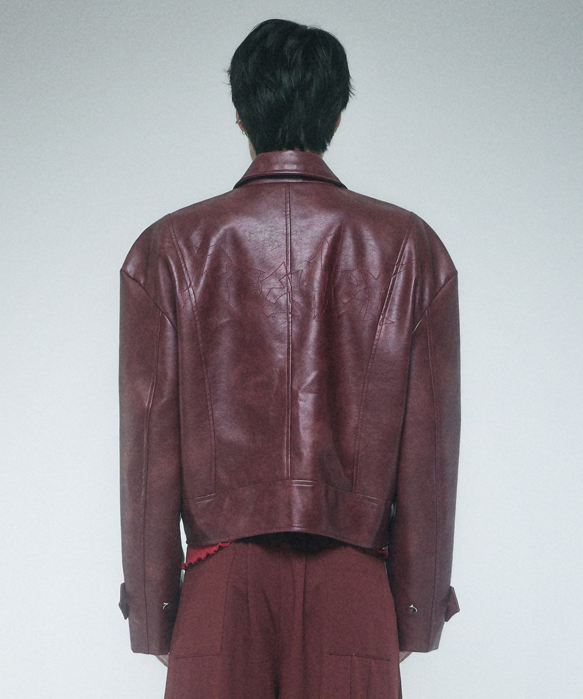 레큘리(RECULER) Reculer signature stitch Leather Jacket Burgundy