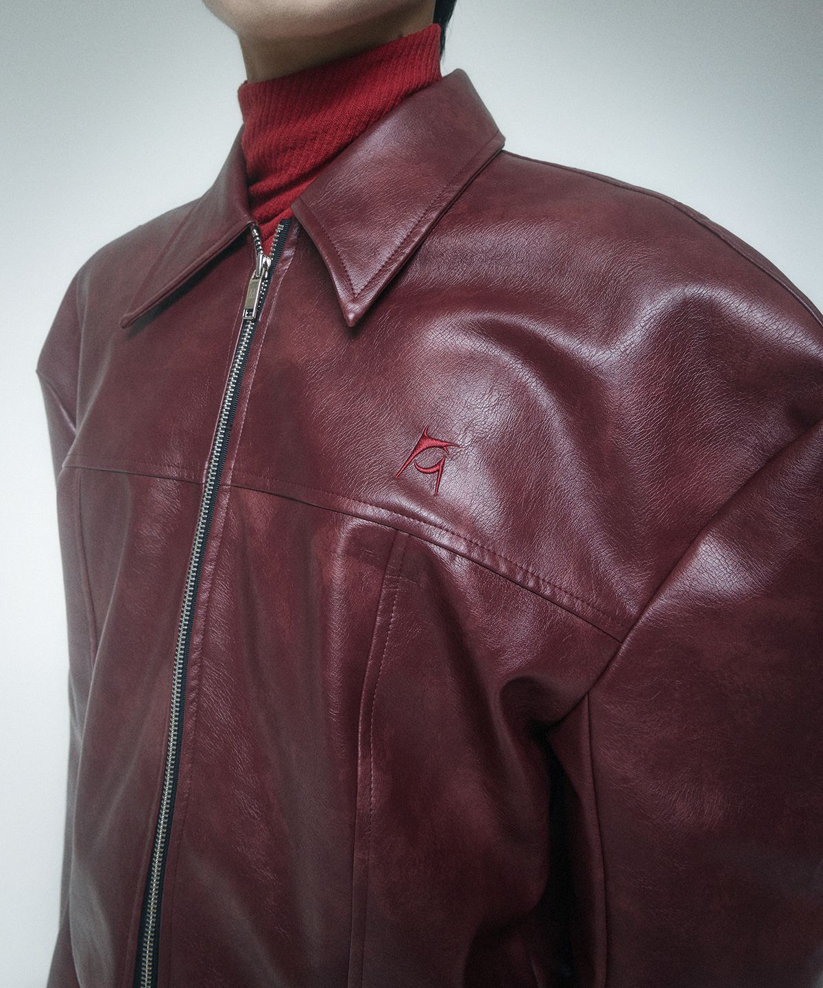 레큘리(RECULER) Reculer signature stitch Leather Jacket Burgundy