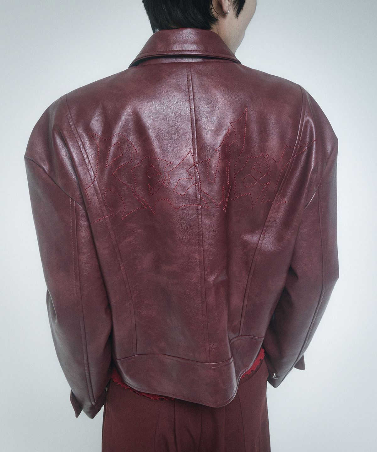 레큘리(RECULER) Reculer signature stitch Leather Jacket Burgundy