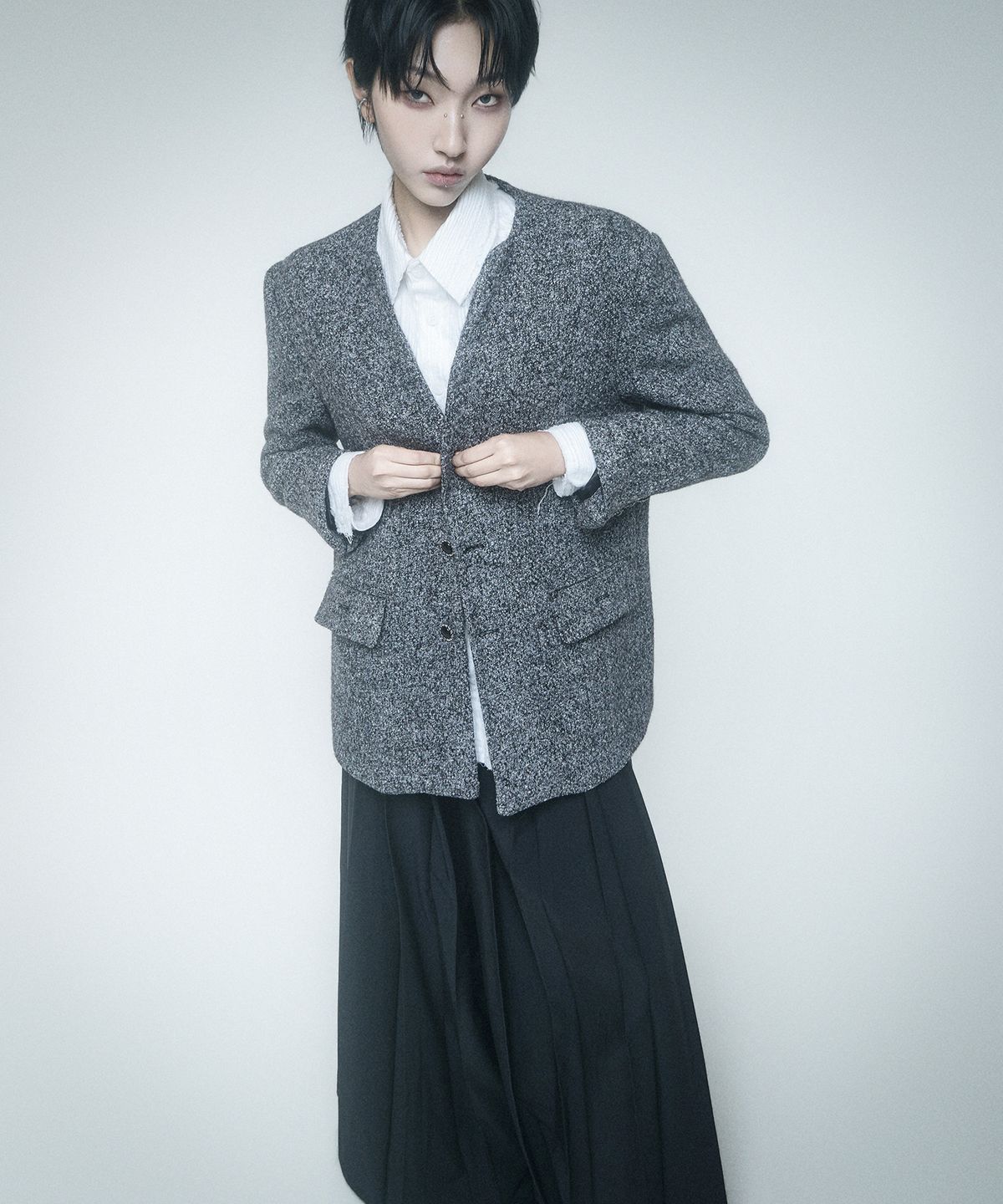 레큘리(RECULER) Labelless Tweed Jacket Charcoal