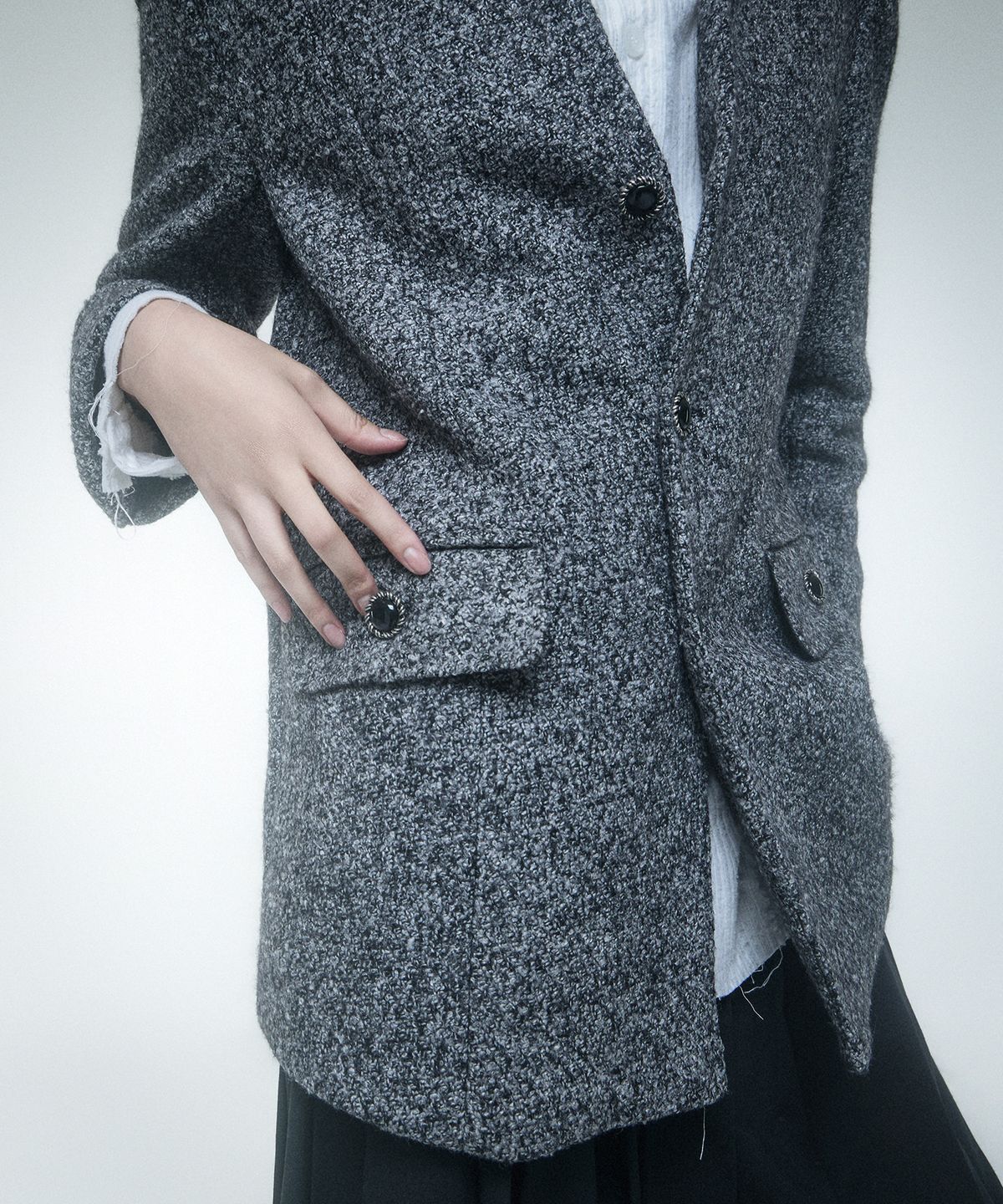 레큘리(RECULER) Labelless Tweed Jacket Charcoal