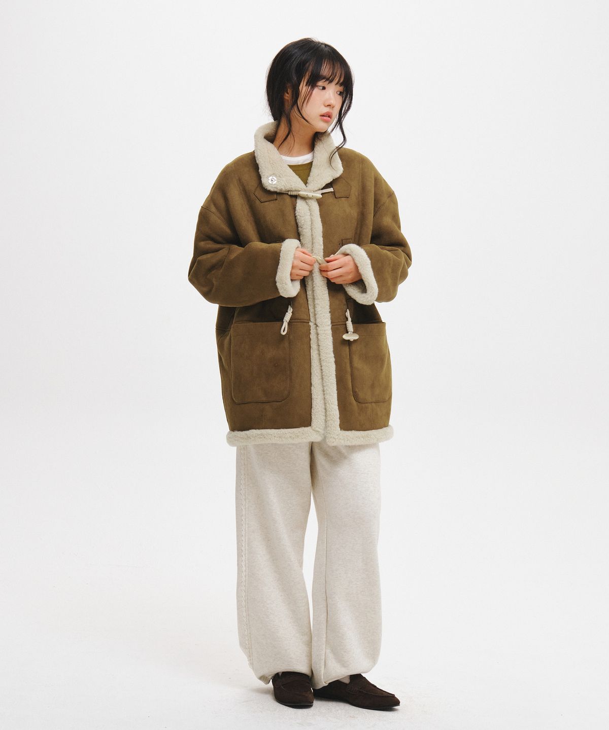 제너럴아이디어(GENERALIDEA) [아르노] 리버시블 무스탕 더플 코트 [CREAM] / GF8LCT522