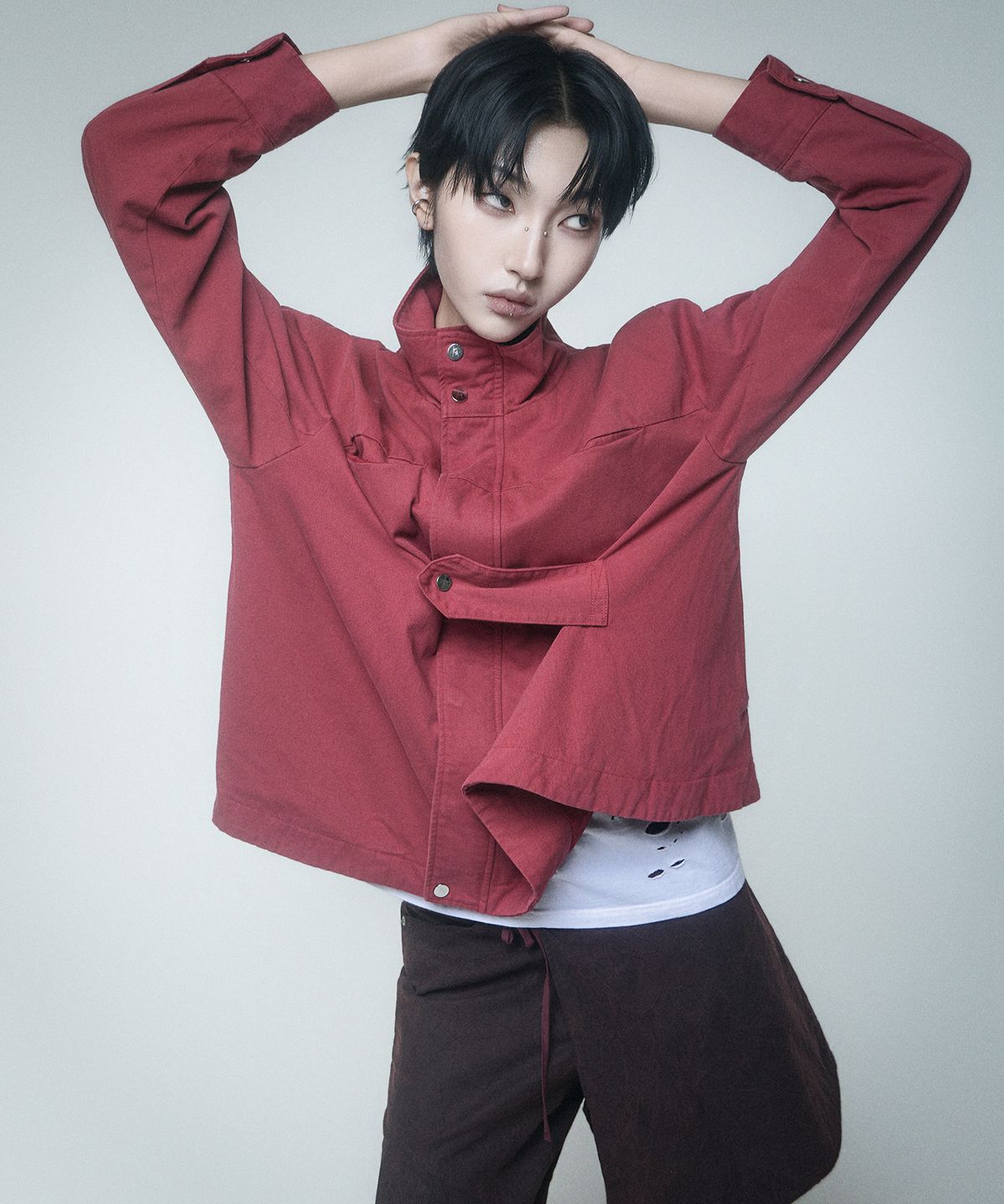레큘리(RECULER) Drapoed Field Jacket Washed Red