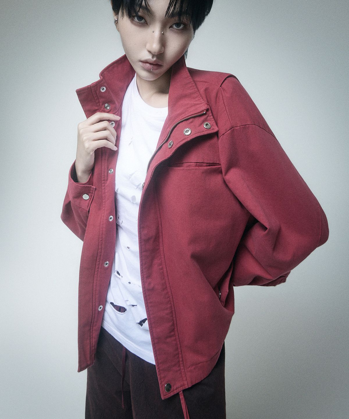 레큘리(RECULER) Drapoed Field Jacket Washed Red