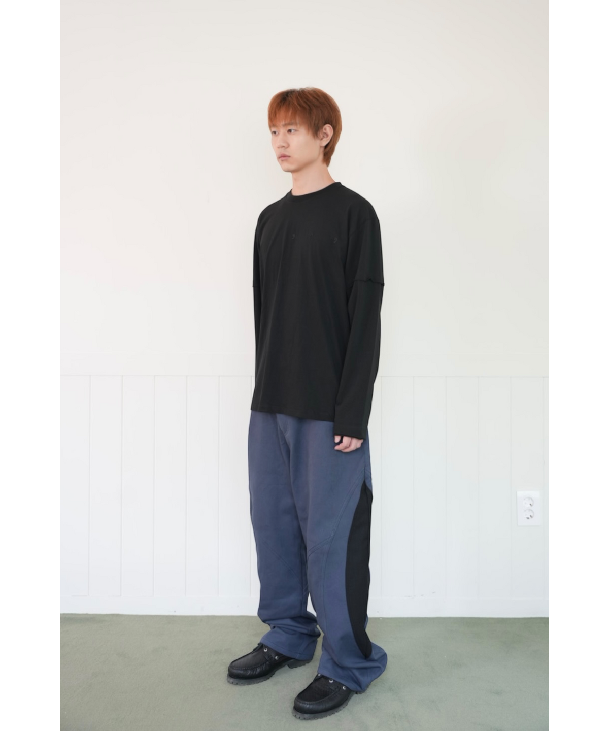 다시(DASI) Contrast drop baggy pants (Navy)