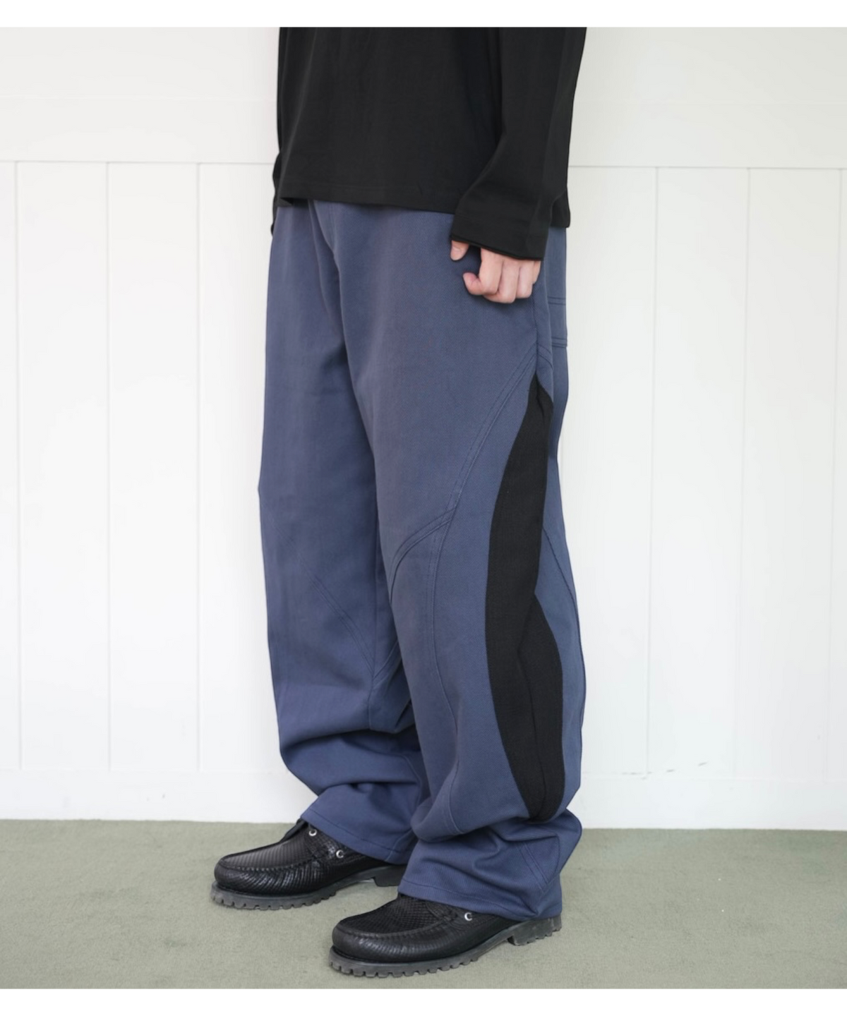 다시(DASI) Contrast drop baggy pants (Navy)