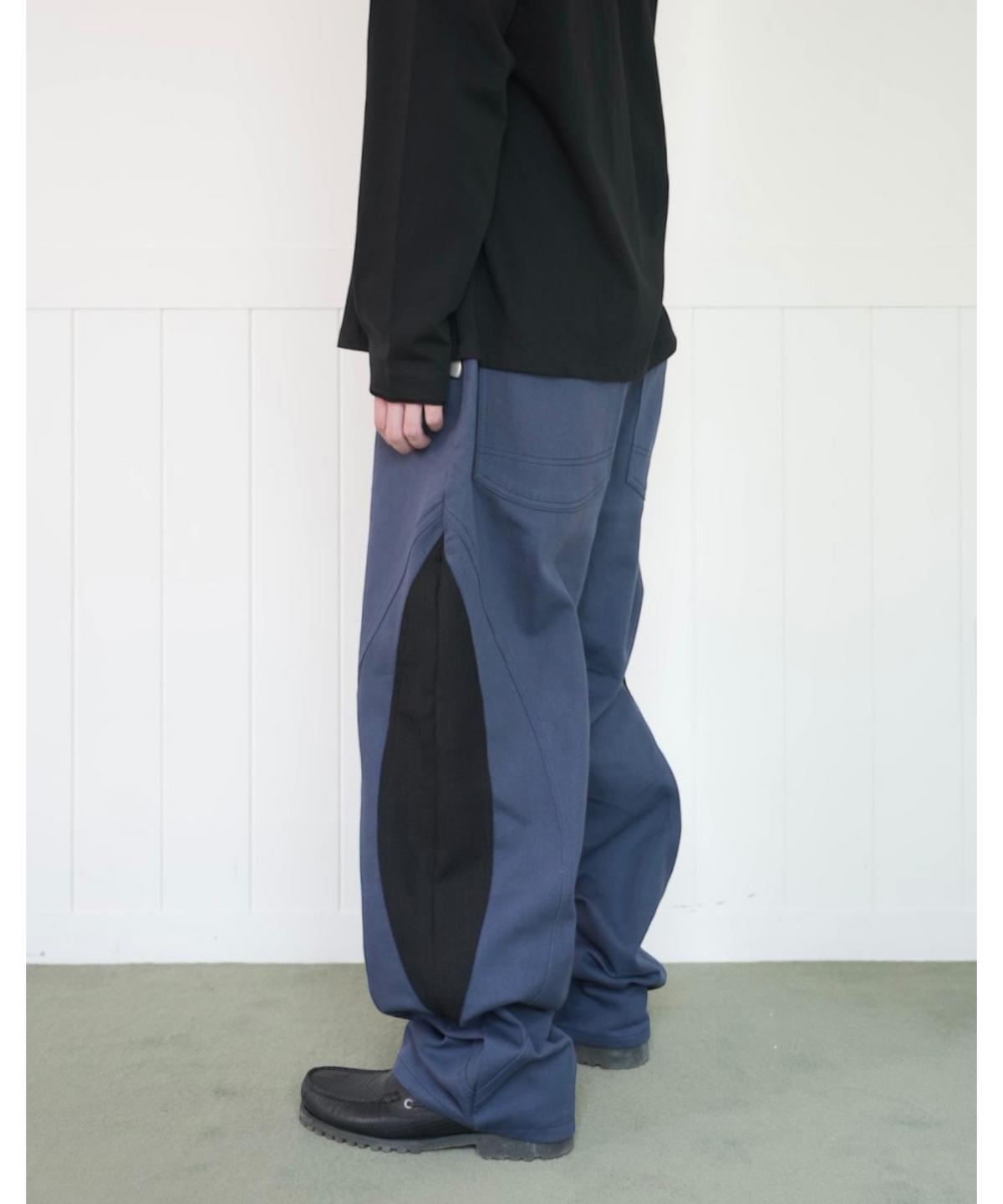 다시(DASI) Contrast drop baggy pants (Navy)