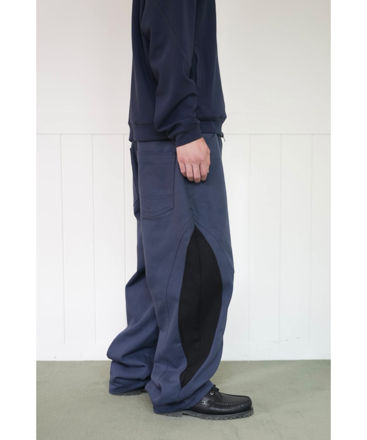 다시(DASI) Contrast drop baggy pants (Navy)