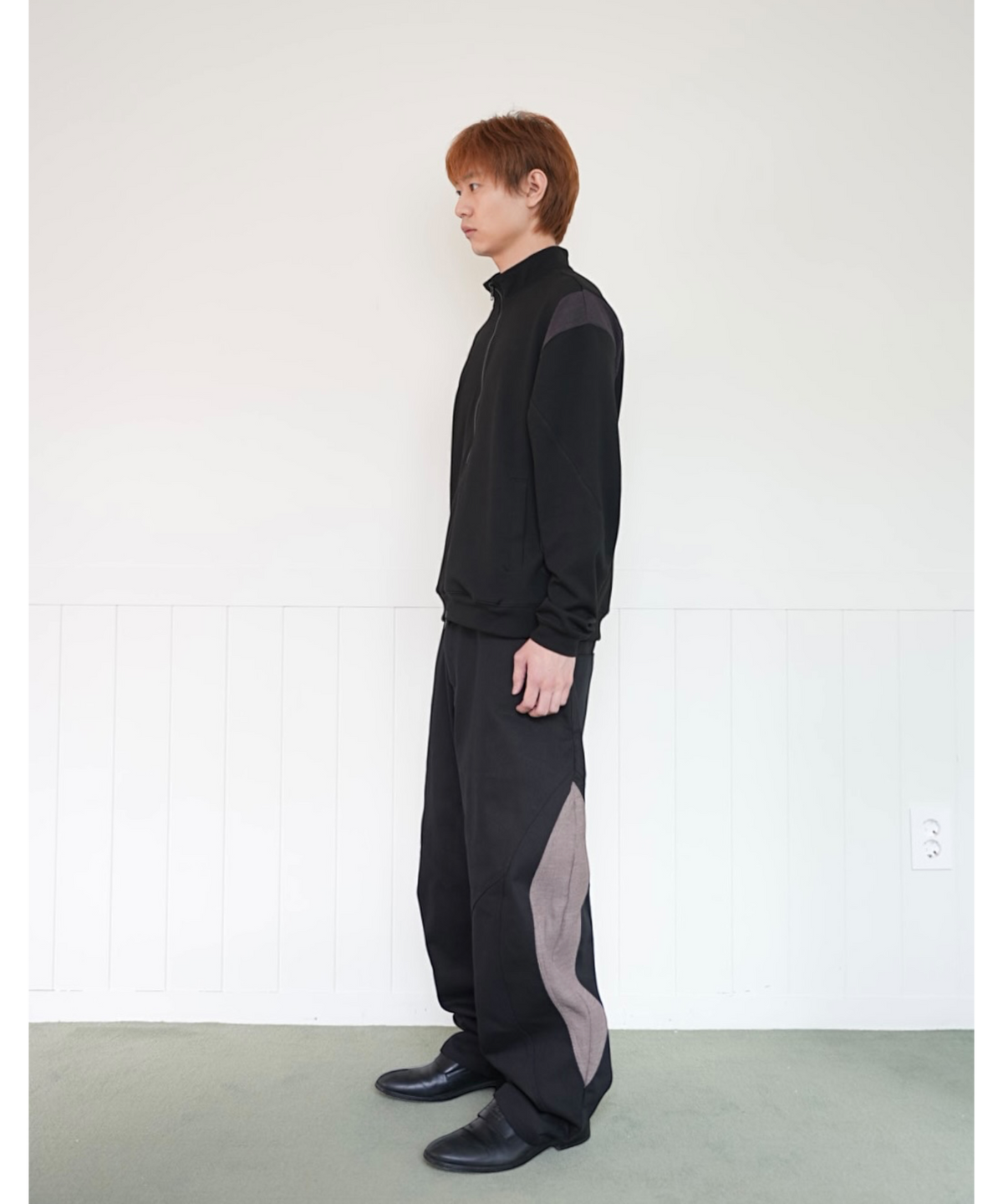 다시(DASI) Contrast drop baggy pants (Black)