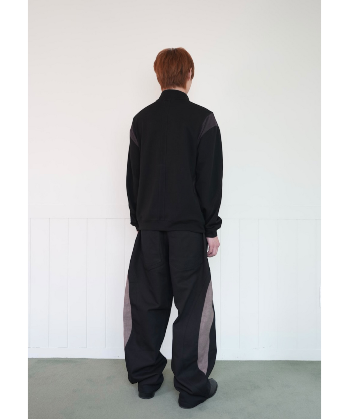 다시(DASI) Contrast drop baggy pants (Black)
