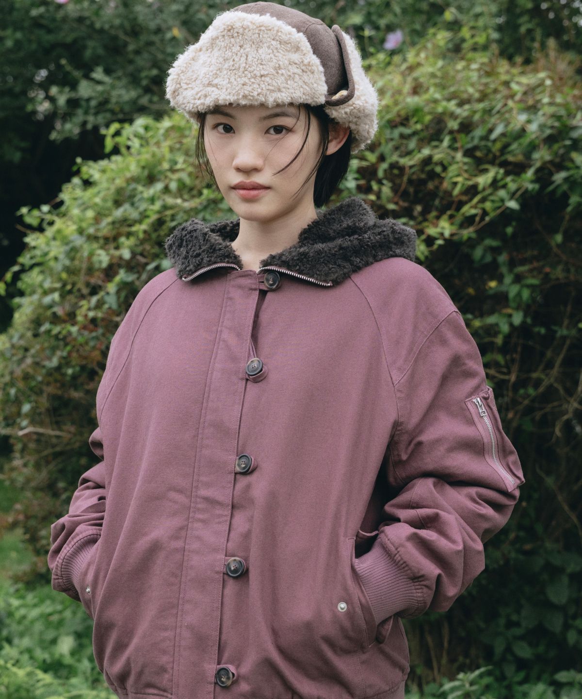 오헤시오(OHESHIO) FLORAL POCKET TRAPPER HAT, BROWN