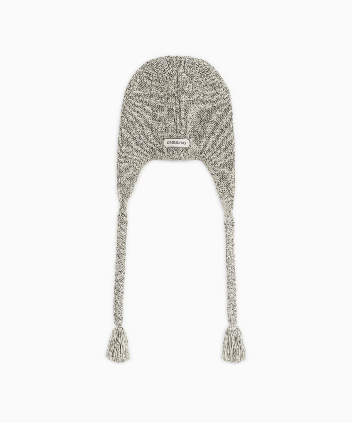 오헤시오(OHESHIO) BRAIDED STRING EARFLAP BEANIE, MELANGE GRAY