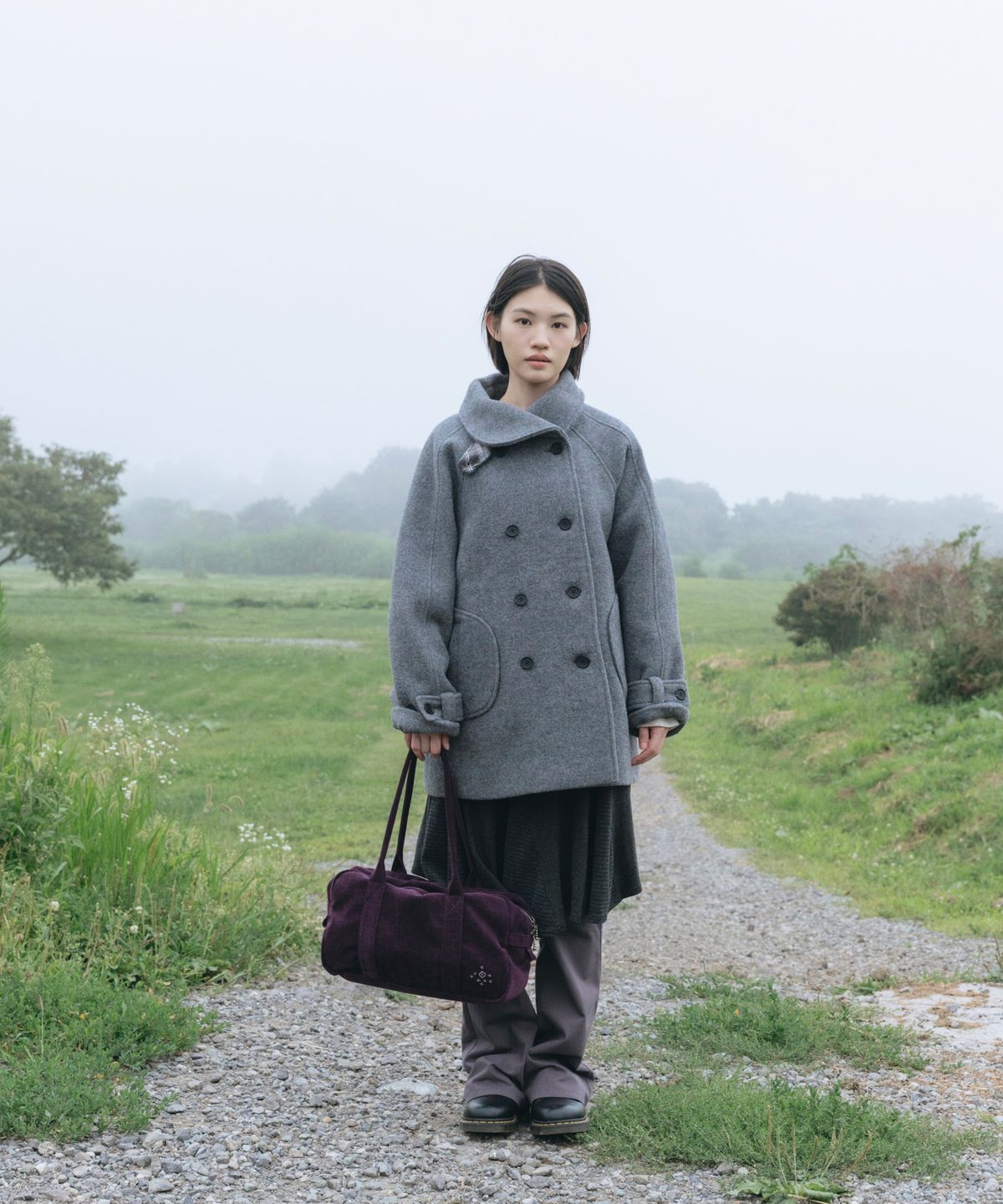 오헤시오(OHESHIO) VELOUR SASHIKO SHOULDER BAG, PURPLE
