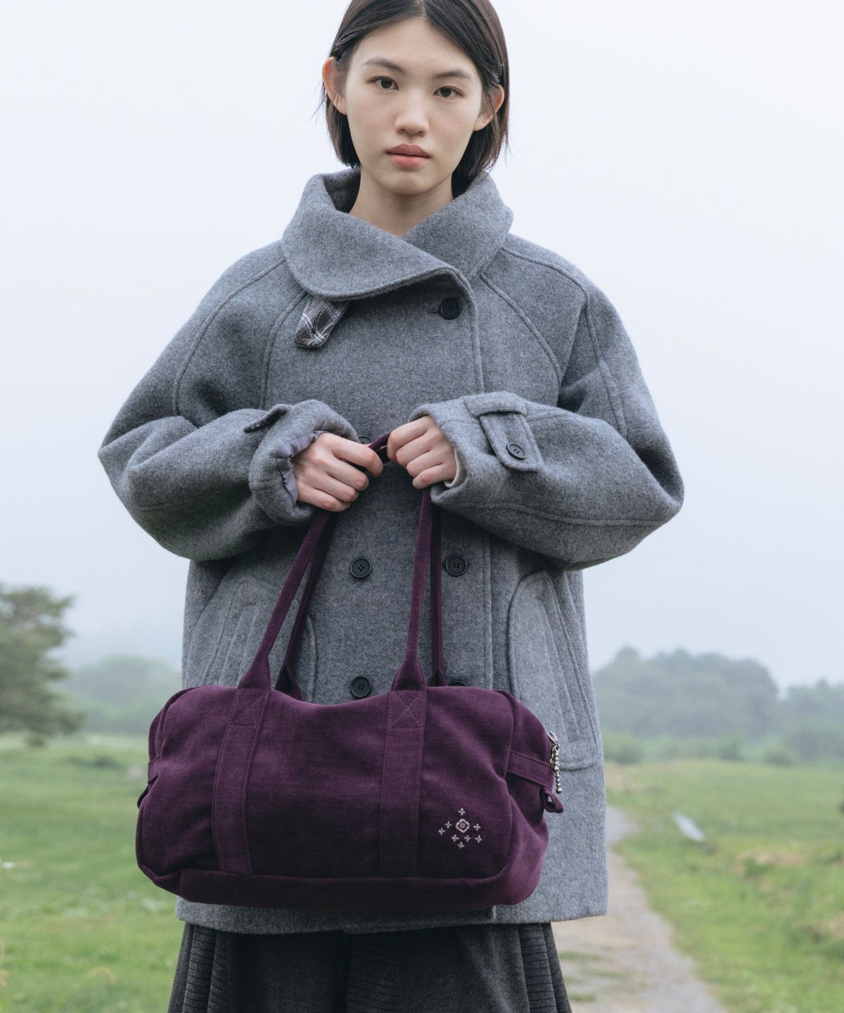 오헤시오(OHESHIO) VELOUR SASHIKO SHOULDER BAG, PURPLE