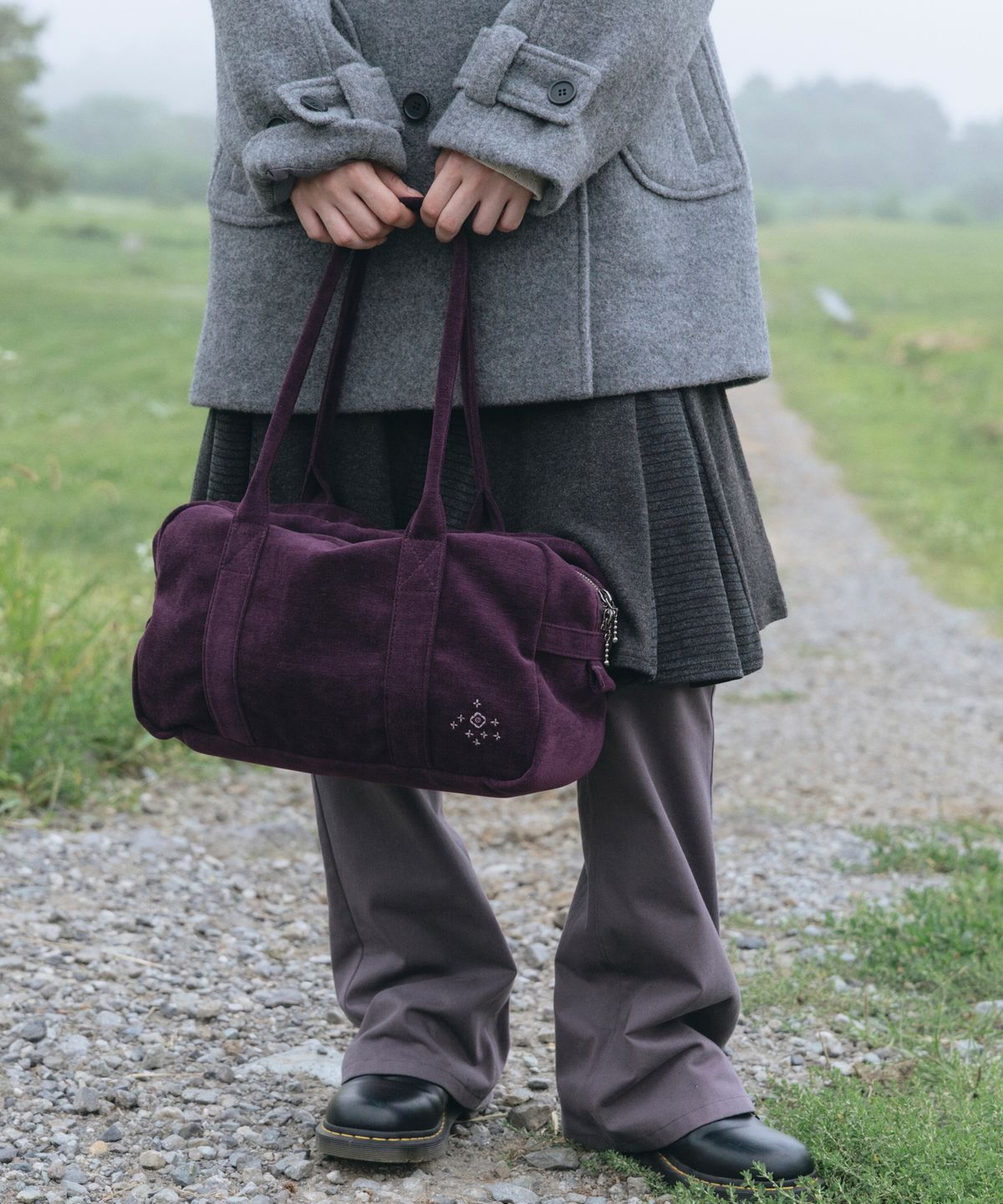 오헤시오(OHESHIO) VELOUR SASHIKO SHOULDER BAG, PURPLE
