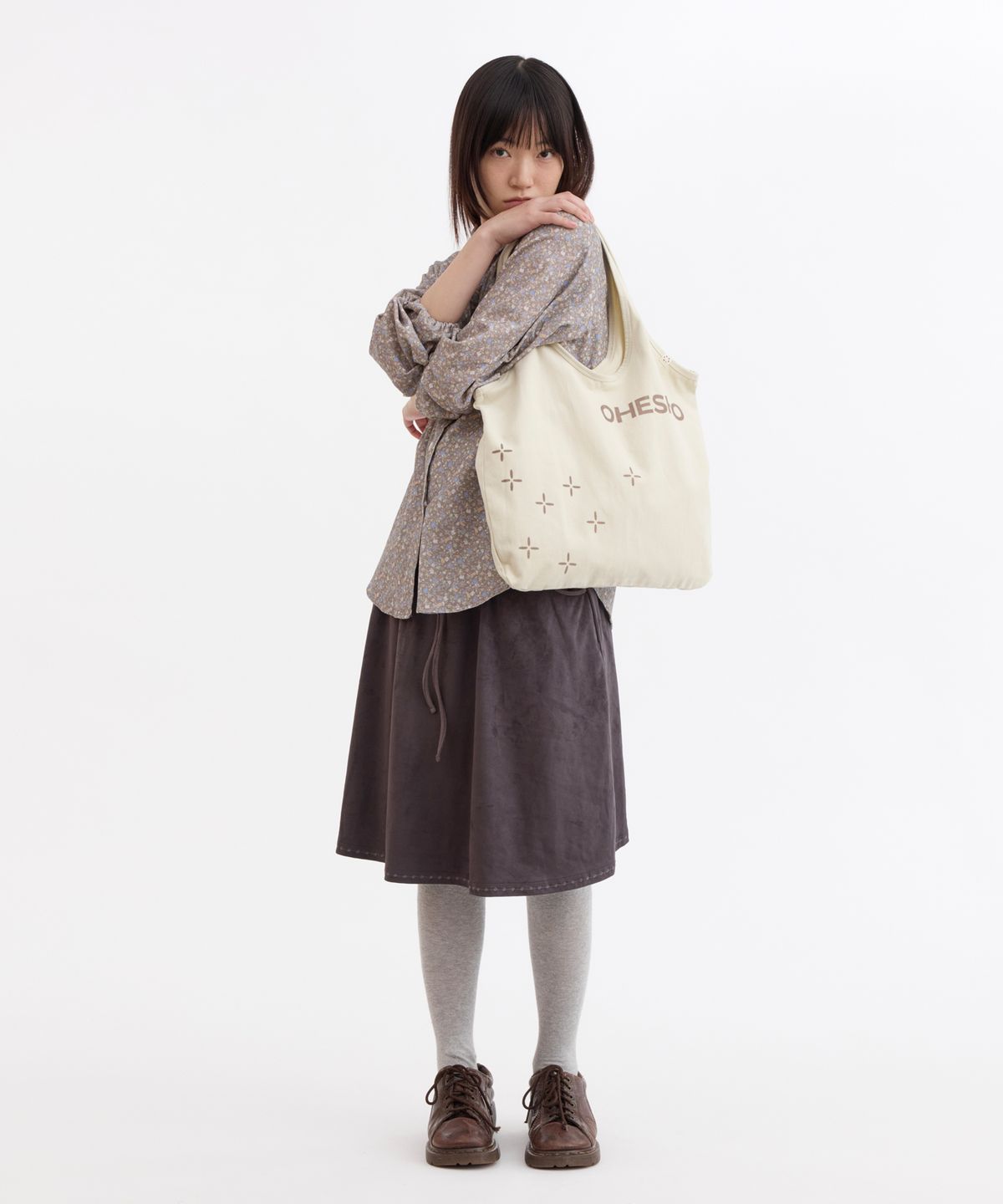 오헤시오(OHESHIO) SASHIKO PATTERN ECO BAG, BEIGE