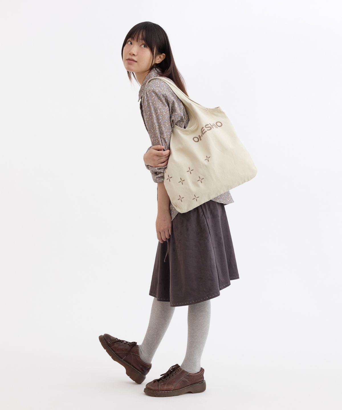오헤시오(OHESHIO) SASHIKO PATTERN ECO BAG, BEIGE